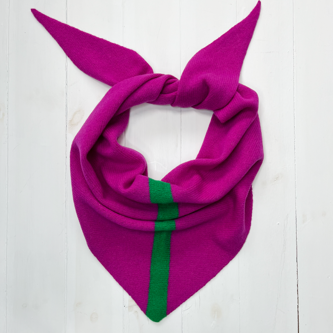Triangle scarf - honesty pink with billiard green stripe