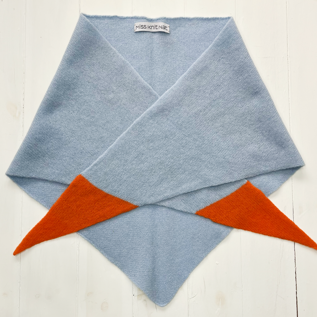 Triangle scarf - angelite blue with orange dip