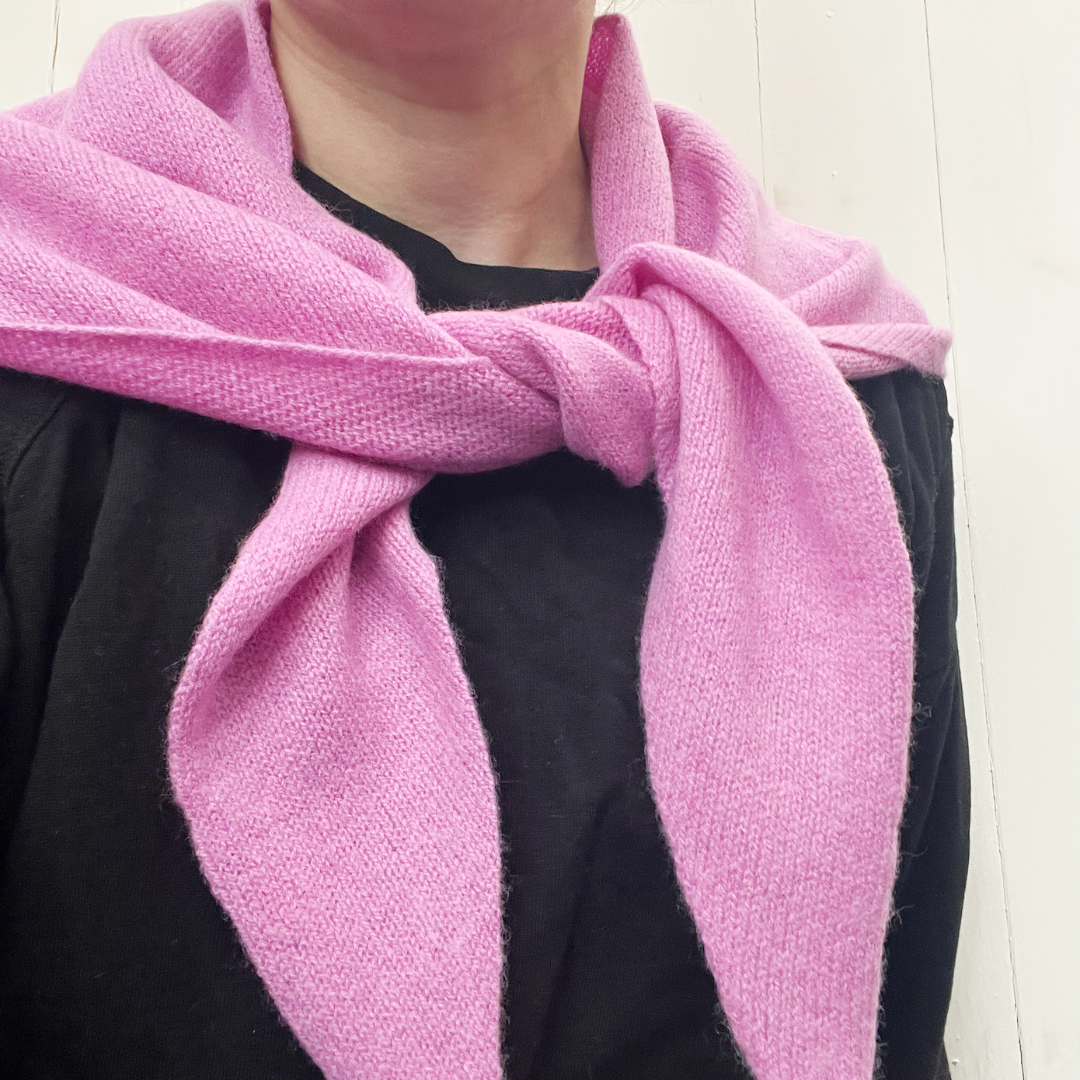 Triangle scarf - thulian pink with lemonade stripe