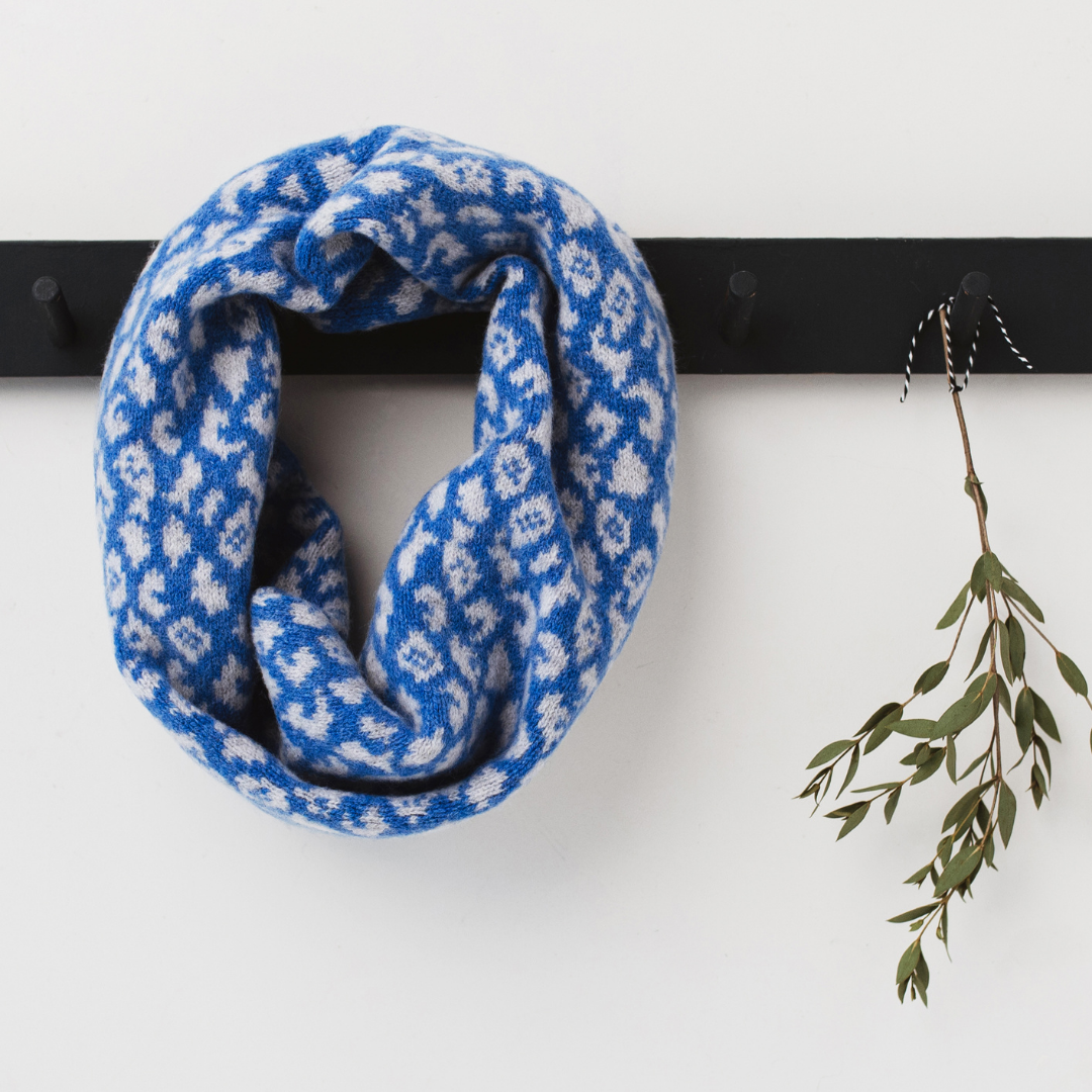 SAMPLE Leopard snood / cowl - river blue and pearl grey