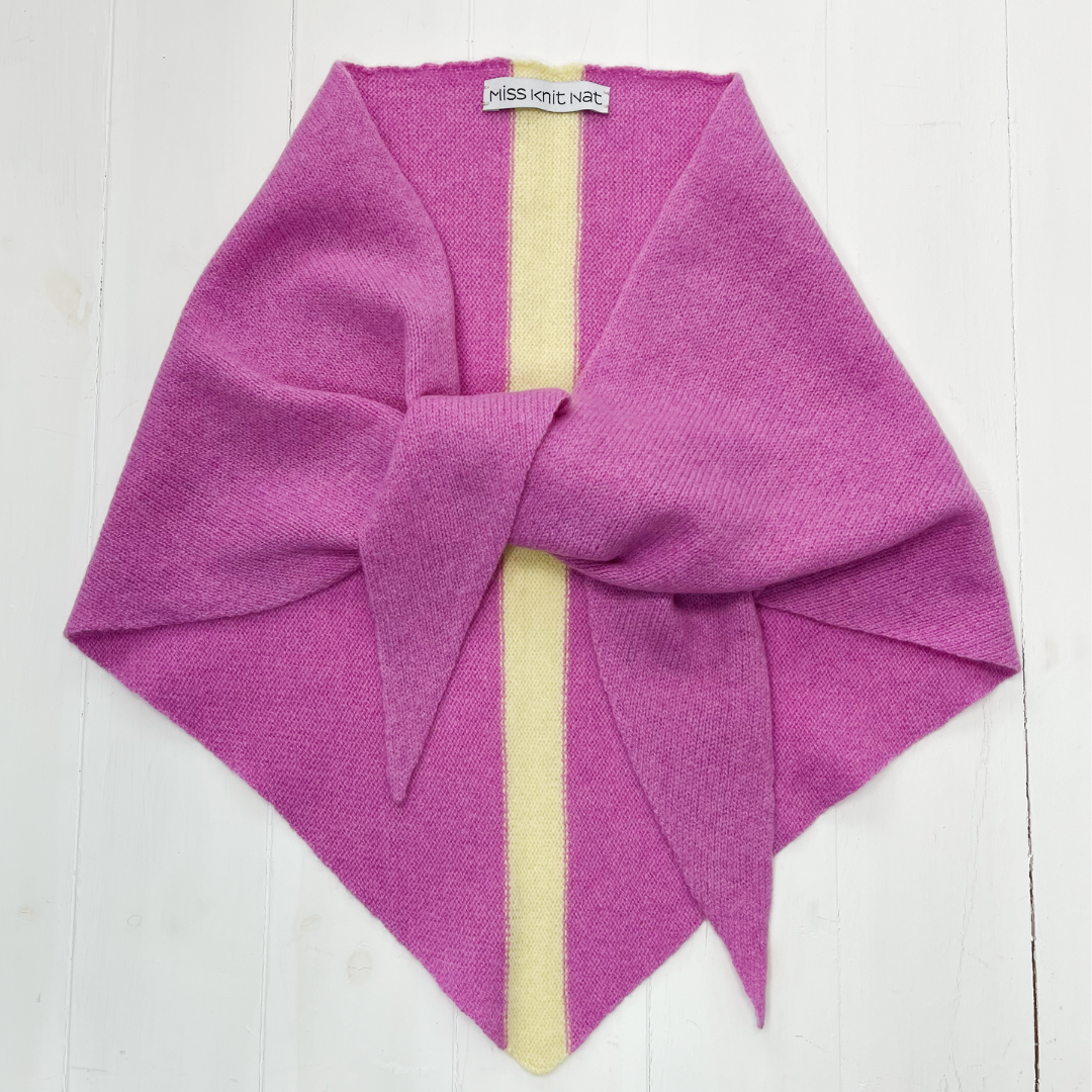 Triangle scarf - thulian pink with lemonade stripe