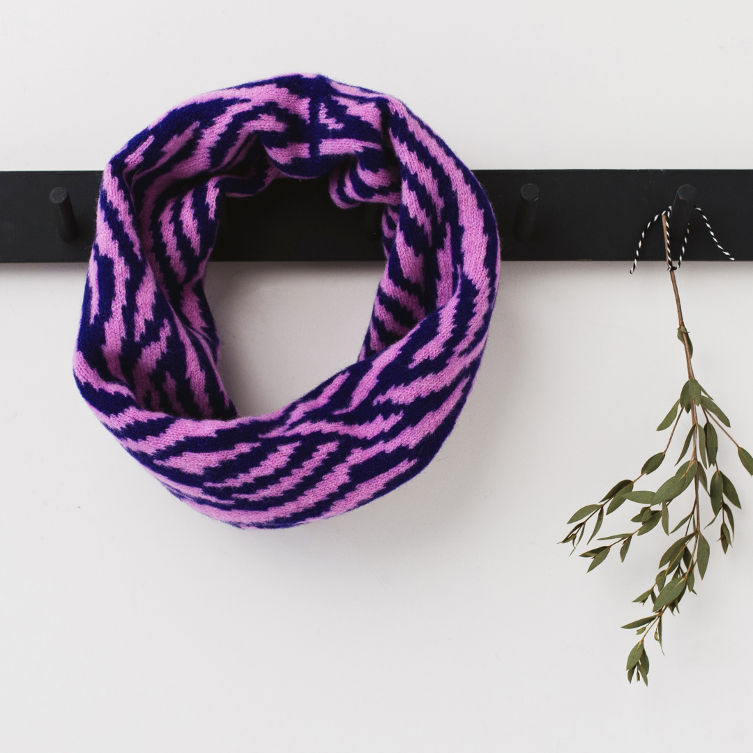 Zebra snood / cowl - nightfall and thulian pink PRE-ORDER