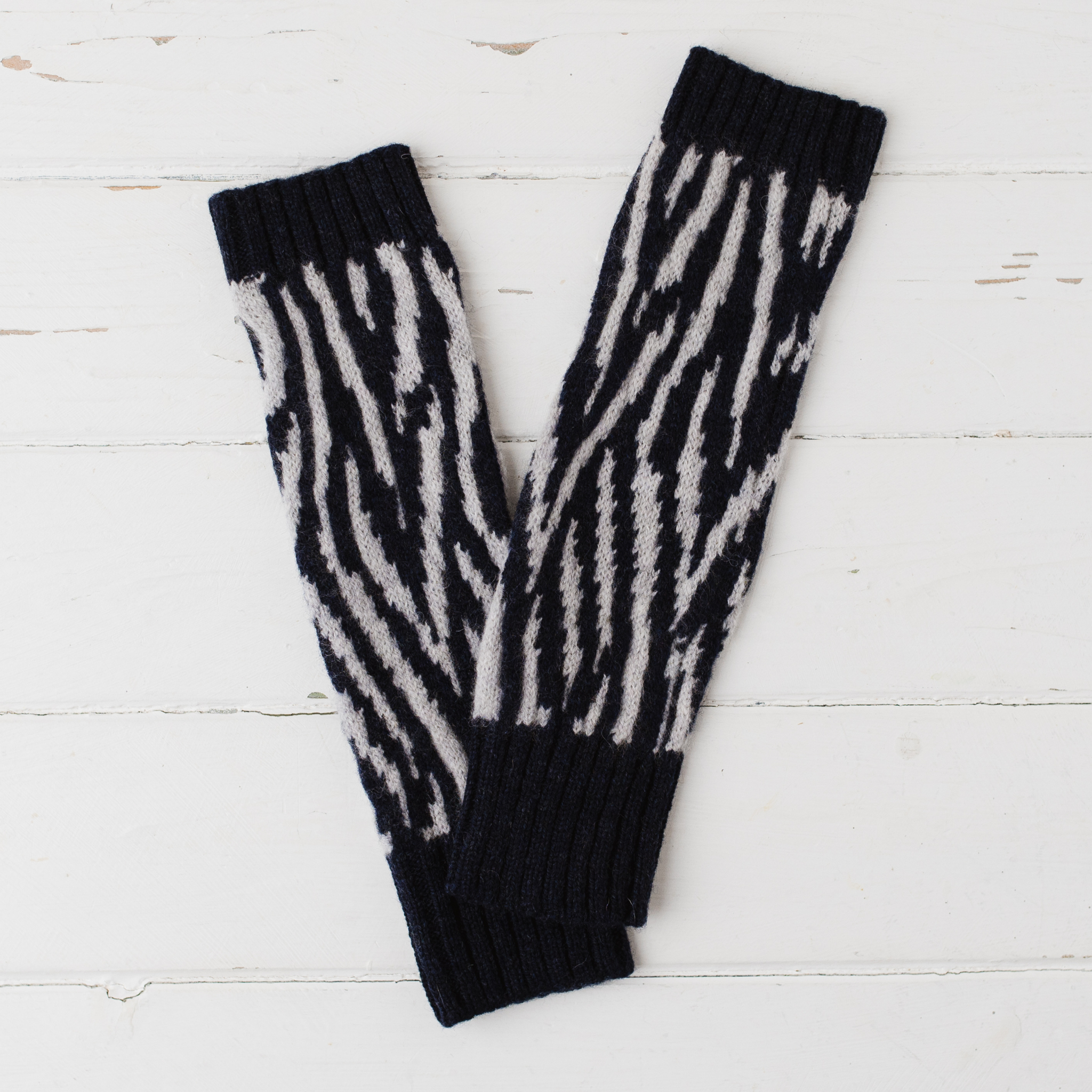 Zebra wrist warmers - navy and zinc