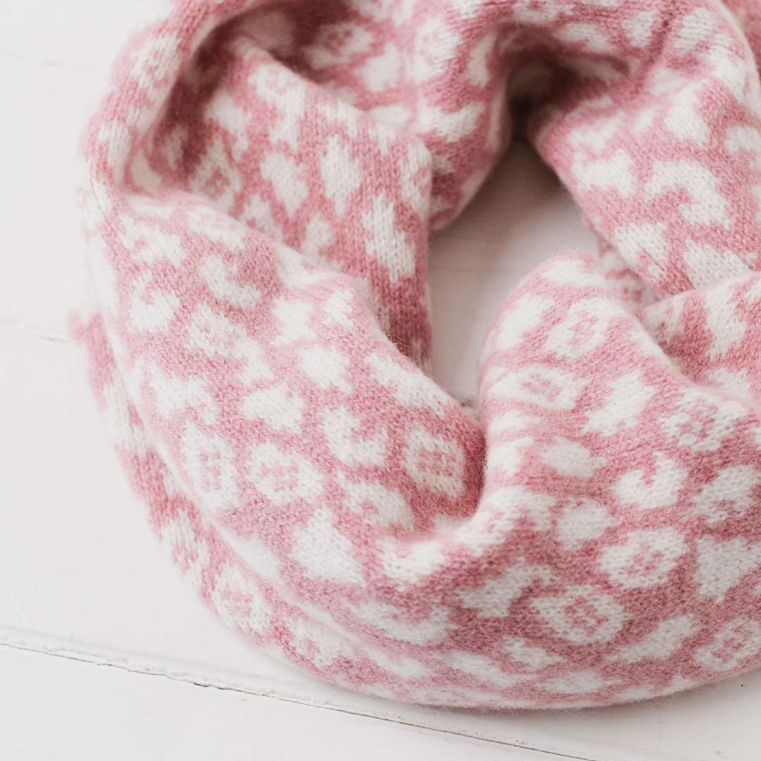 Leopard snood / cowl - calamine pink and white (Pre-Order)