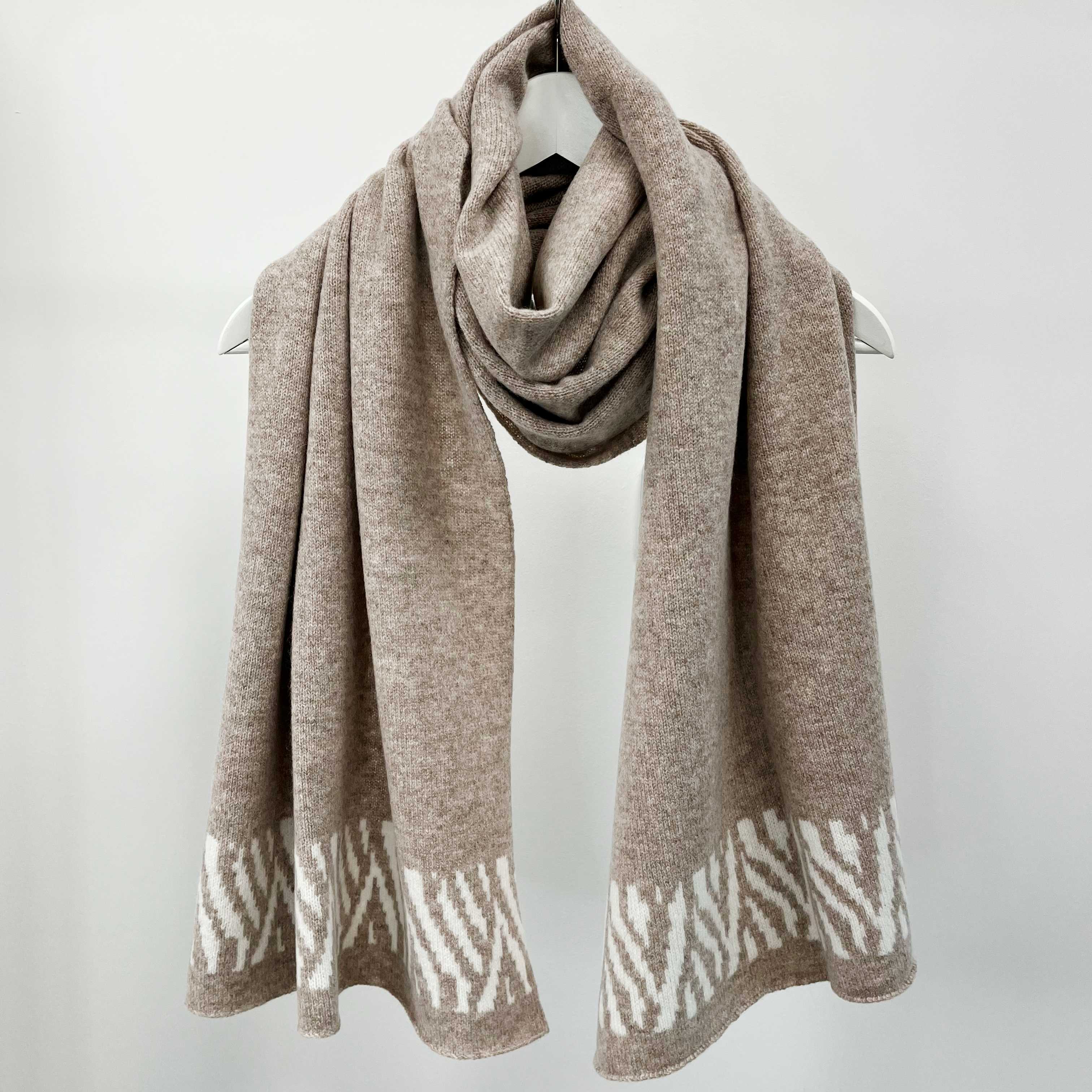 Zebra knitted wrap - cobble and white PRE-ORDER