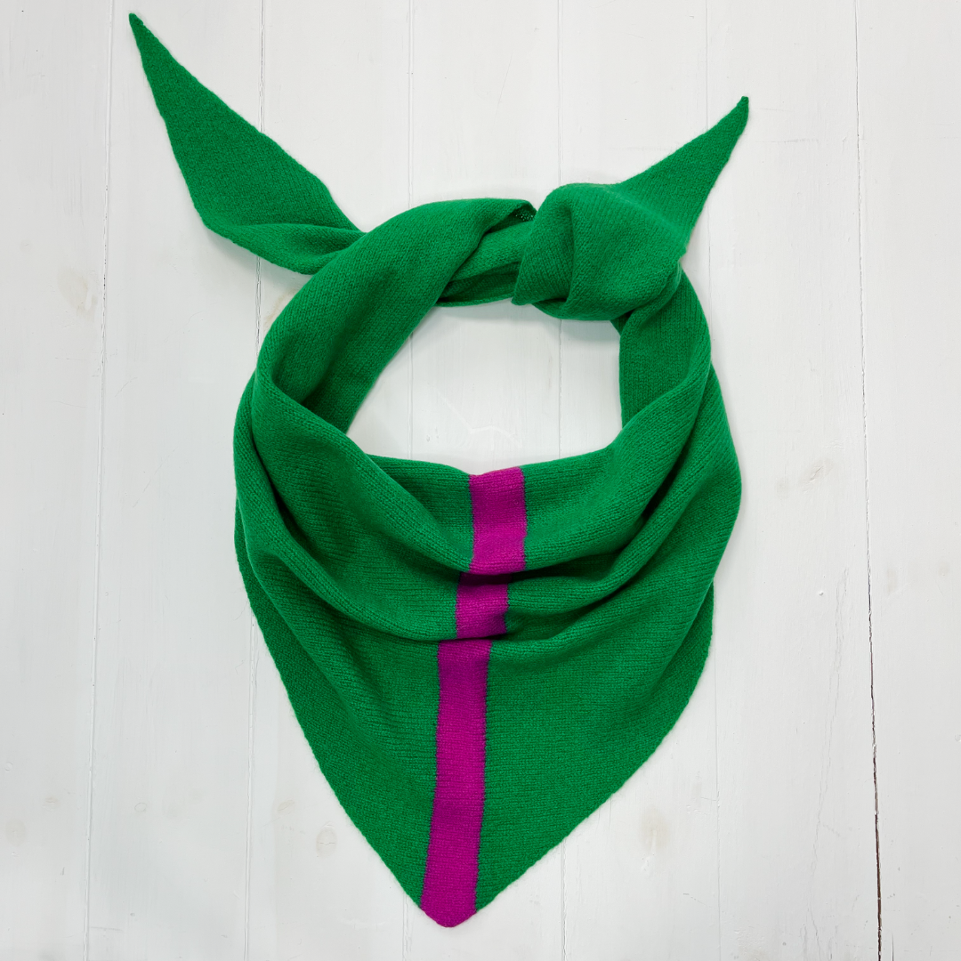 Triangle scarf - billiard green with honesty pink stripe
