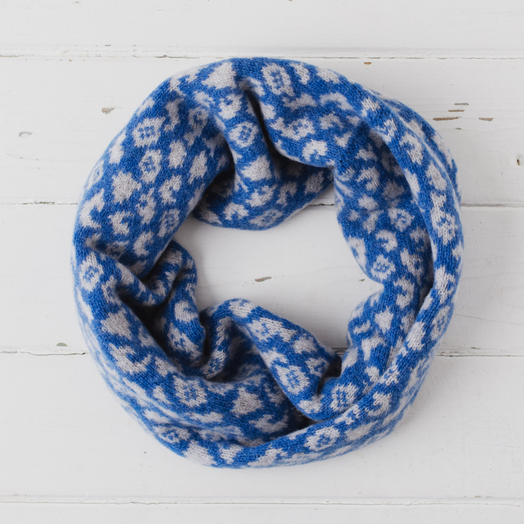 SAMPLE Leopard snood / cowl - river blue and pearl grey