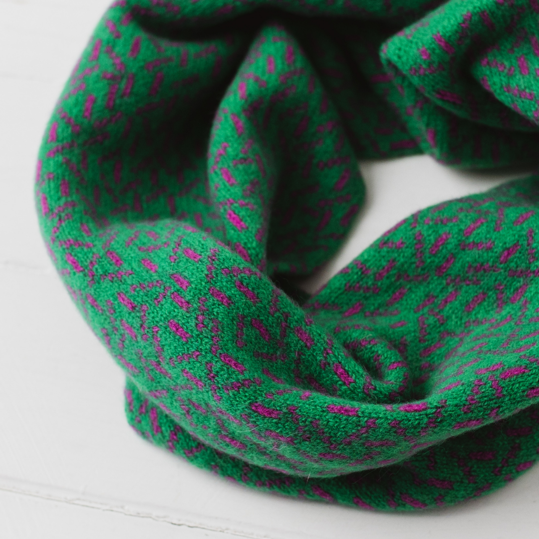 PRE-ORDER Scatter snood / cowl - billiard green and honesty pink