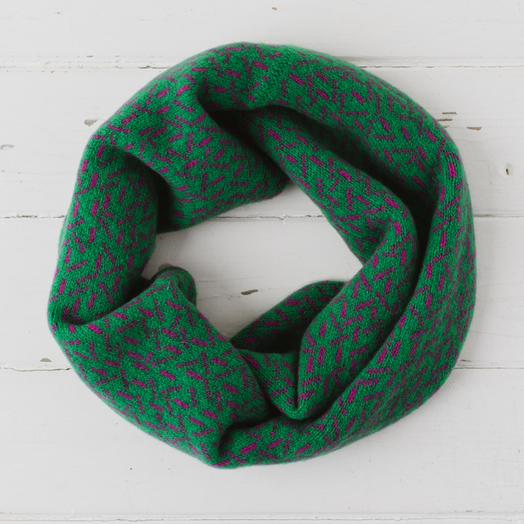 PRE-ORDER Scatter snood / cowl - billiard green and honesty pink