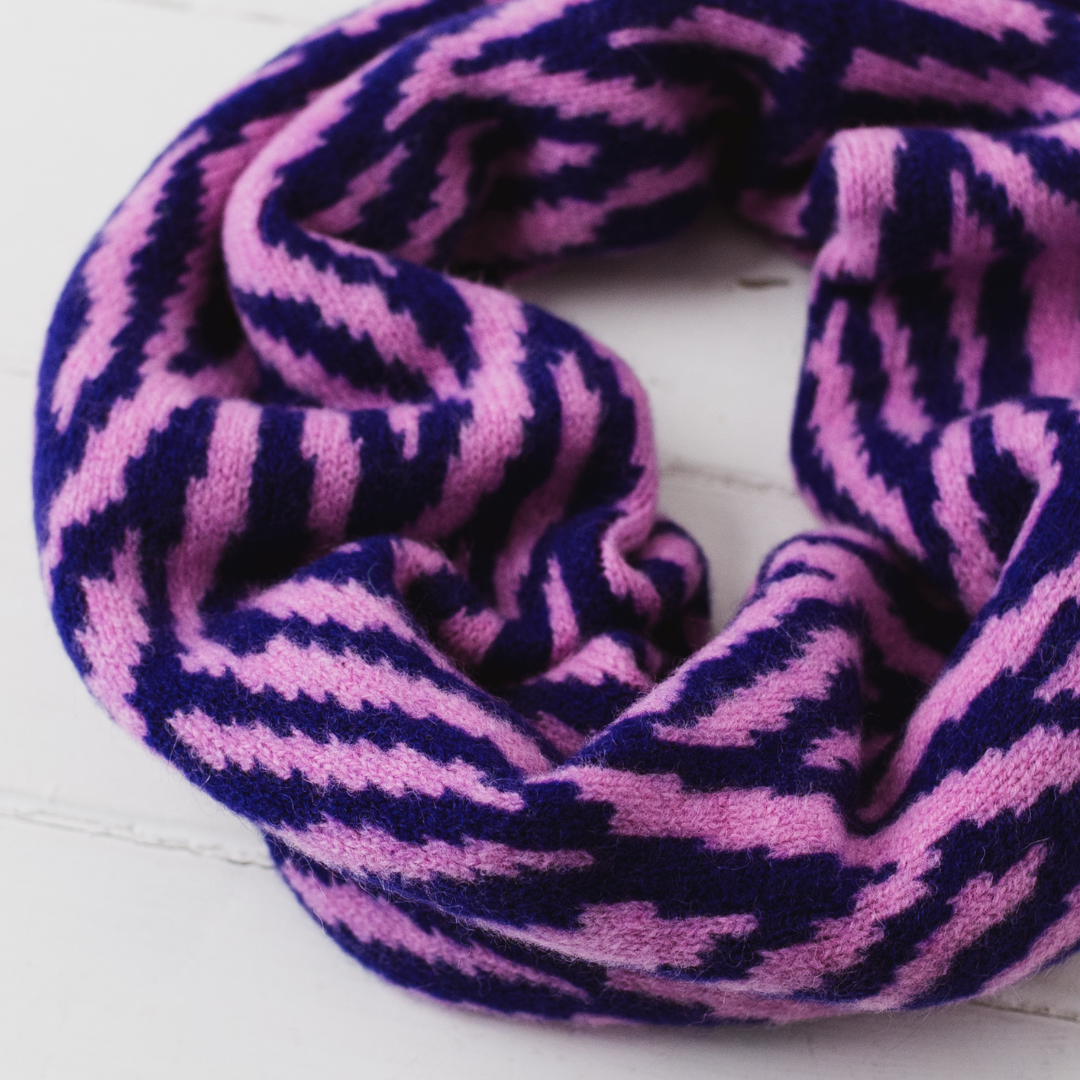 Zebra snood / cowl - nightfall and thulian pink PRE-ORDER