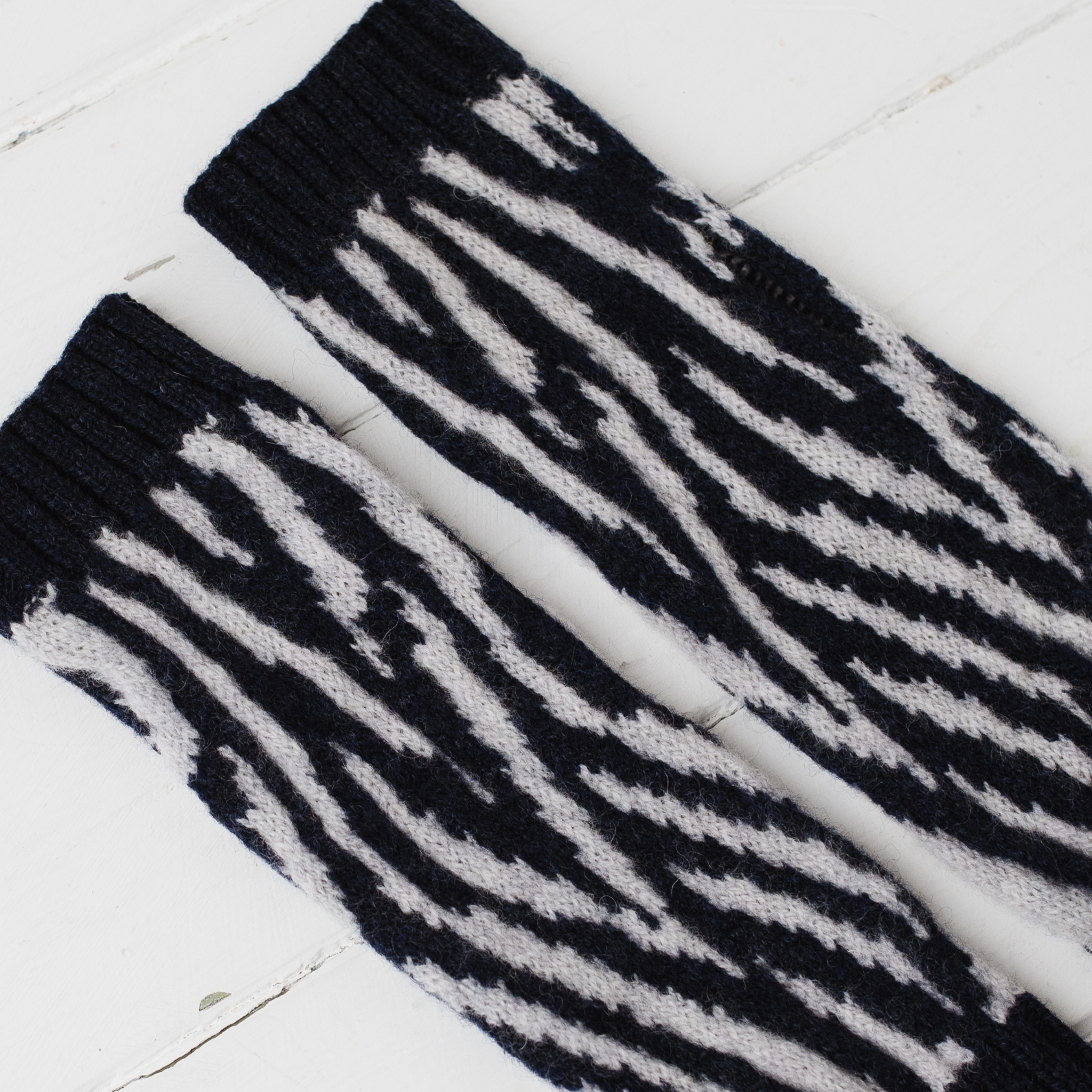 Zebra wrist warmers - navy and zinc