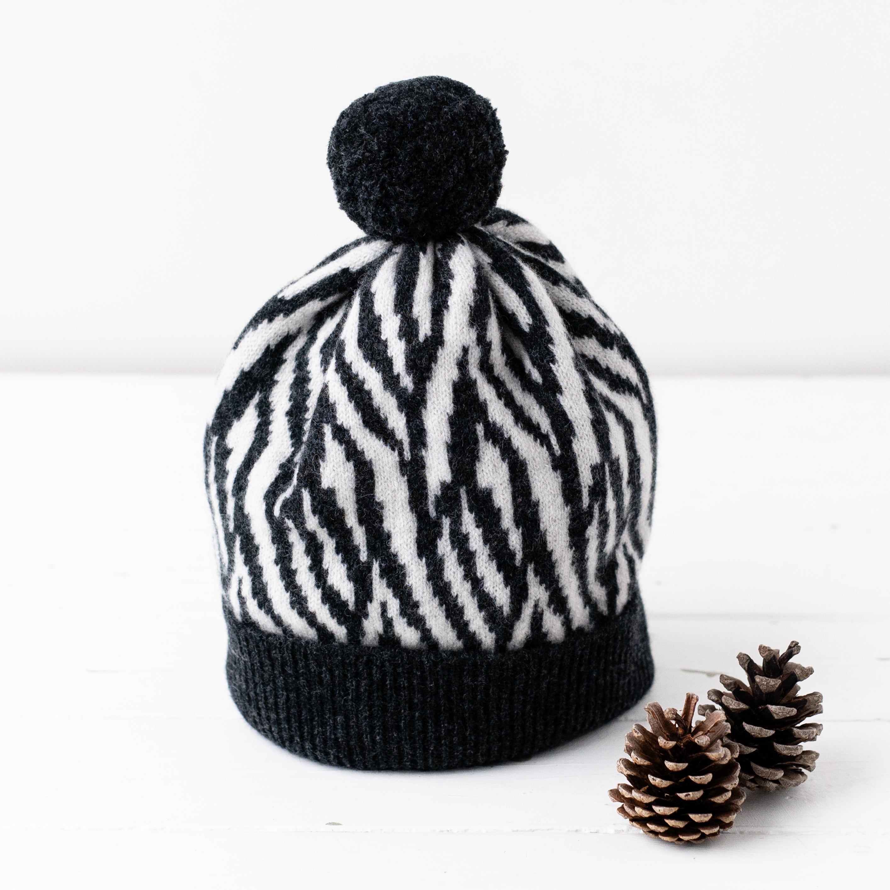 Zebra pom pom hat - monochrome