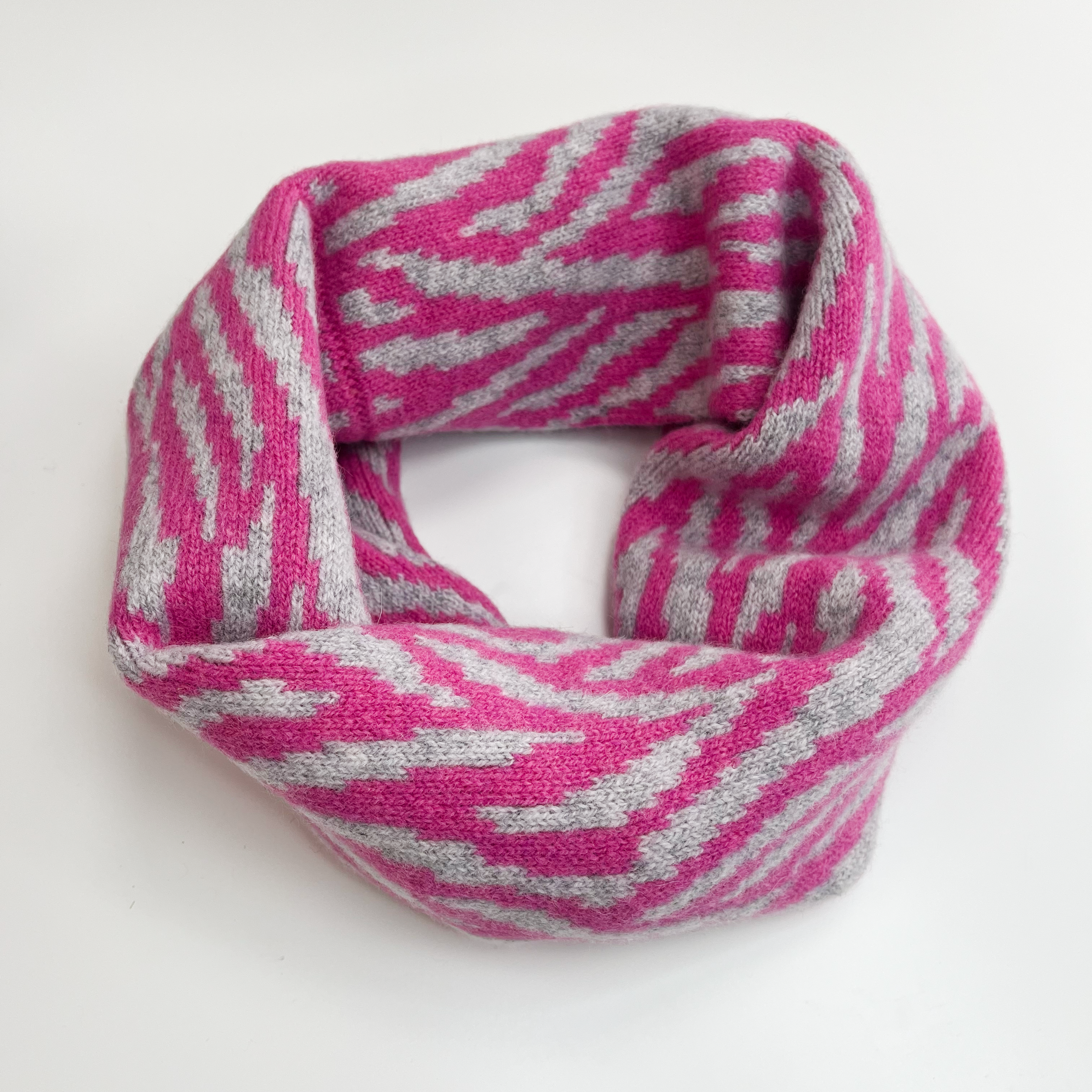 SAMPLE Zebra snood / cowl - bubblegum pink and pearl grey