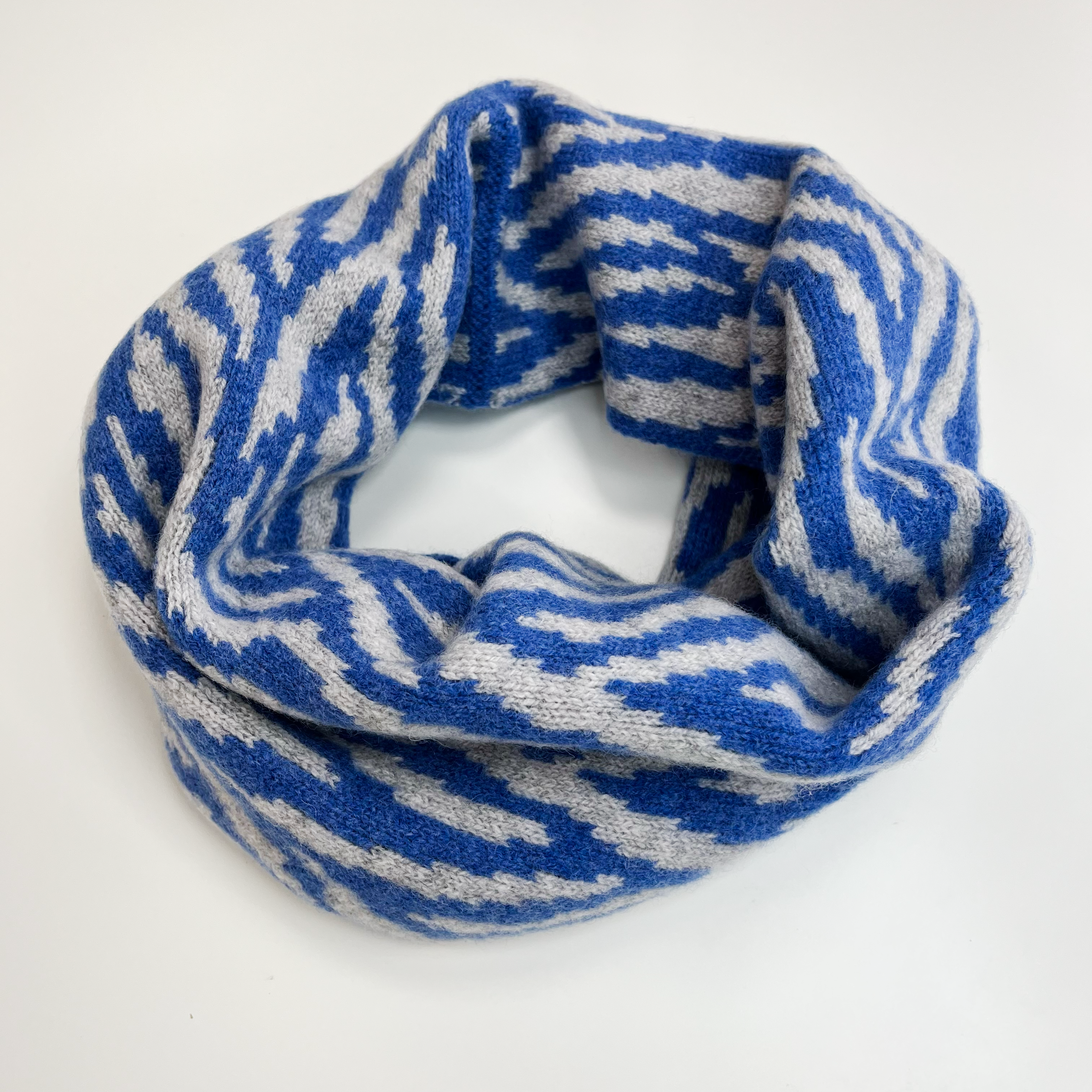 SAMPLE Zebra snood / cowl - river blue and pearl grey