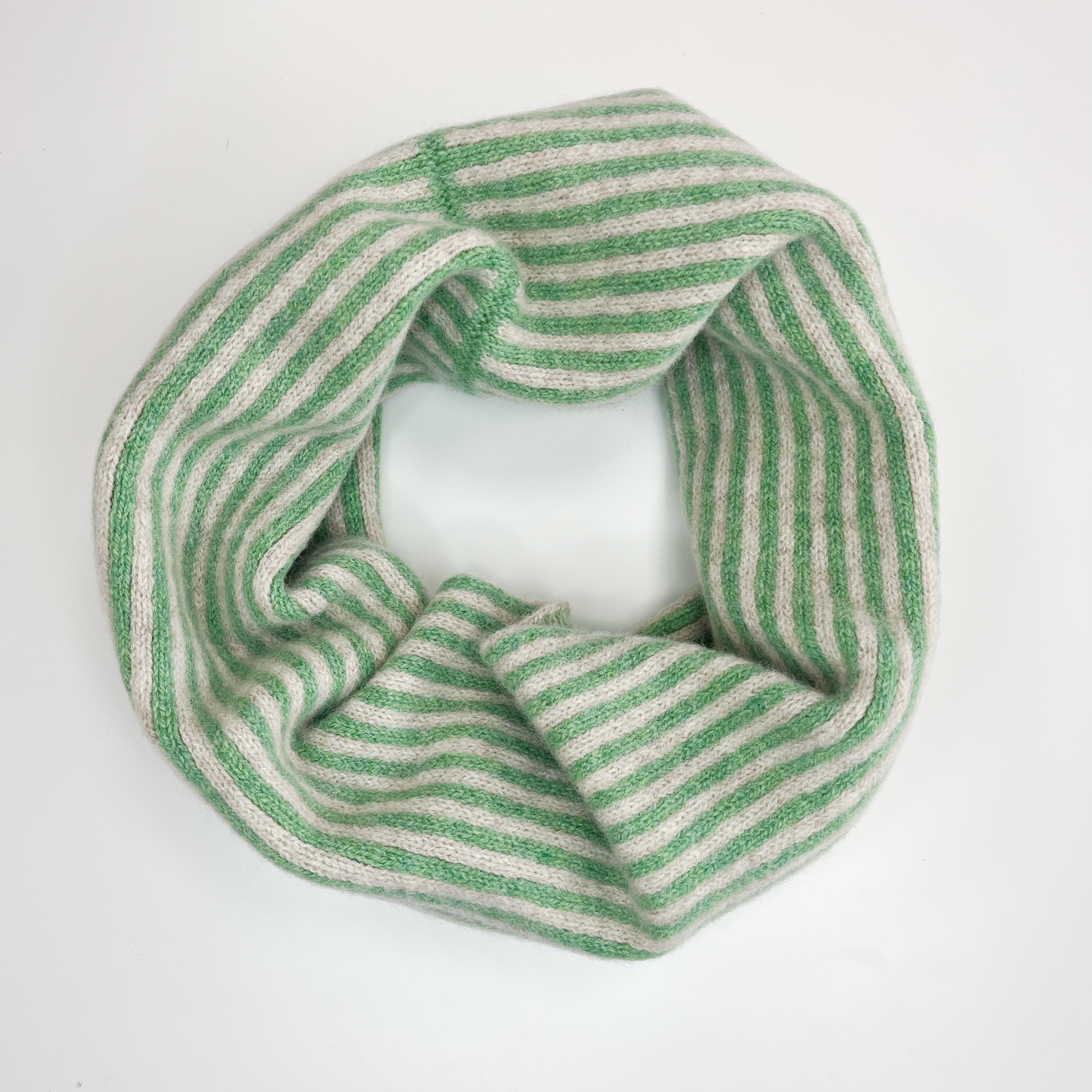 SAMPLE Stripe snood / cowl - springtime green and linen