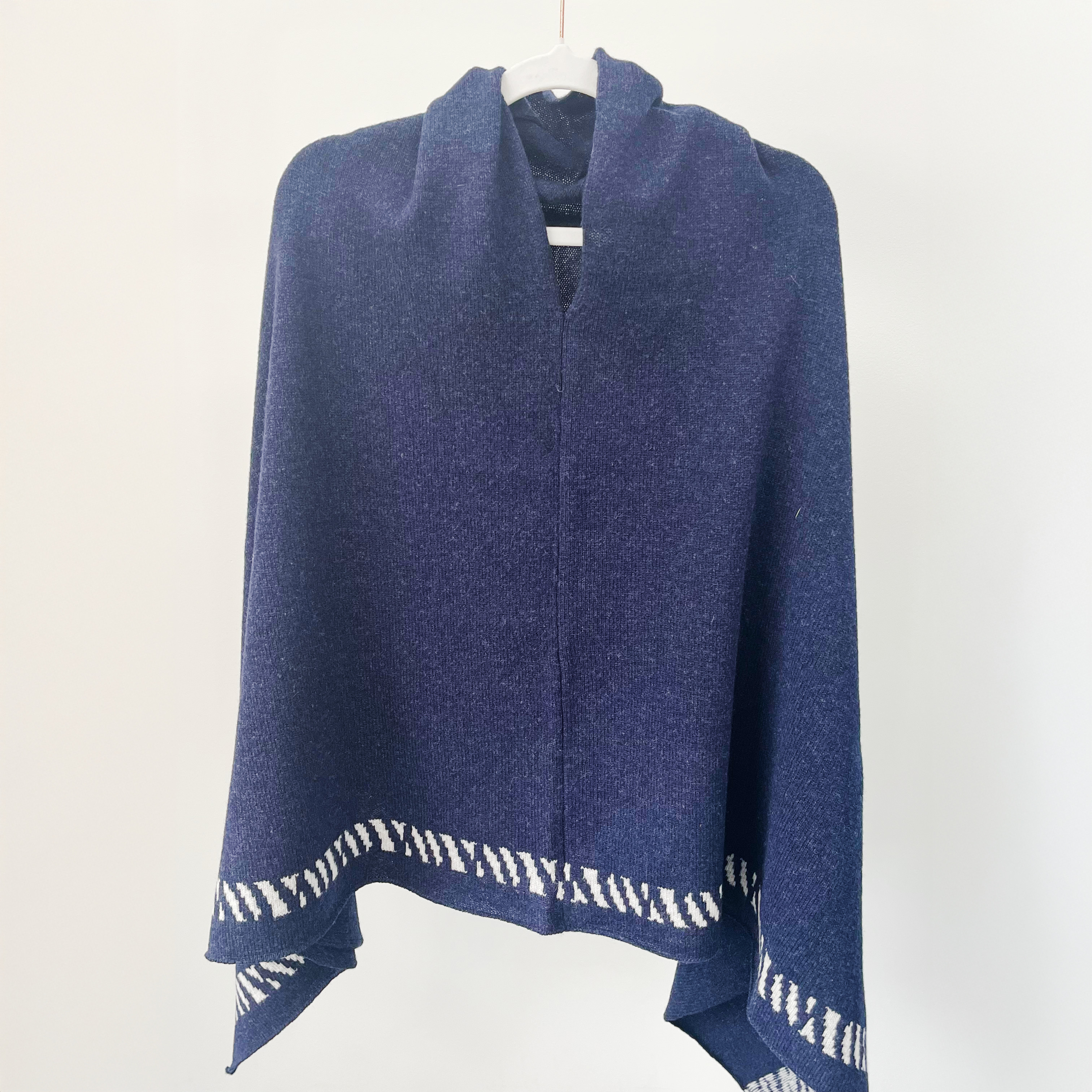 Lambswool knitted poncho - navy and zinc