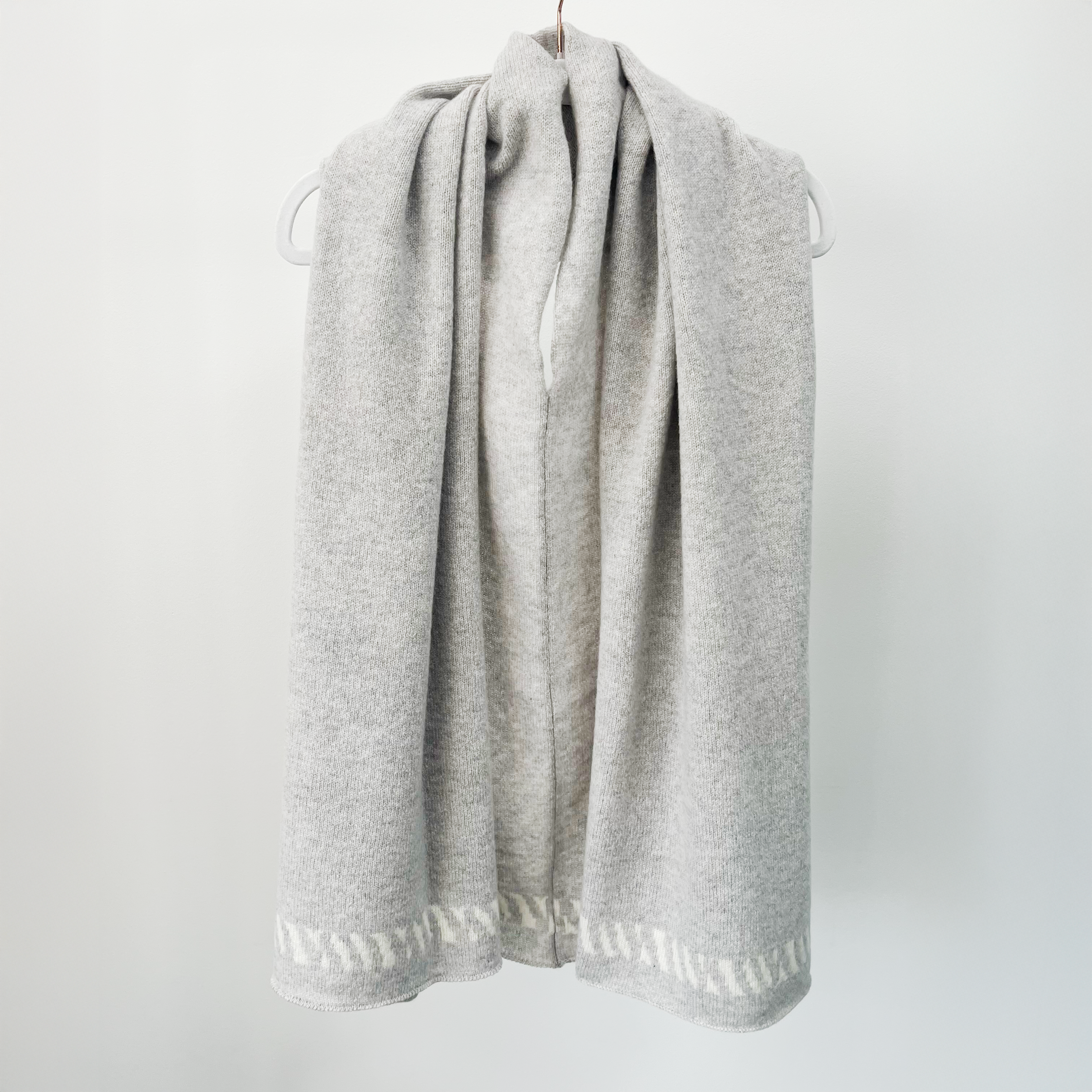 Lambswool knitted poncho - zinc grey and white
