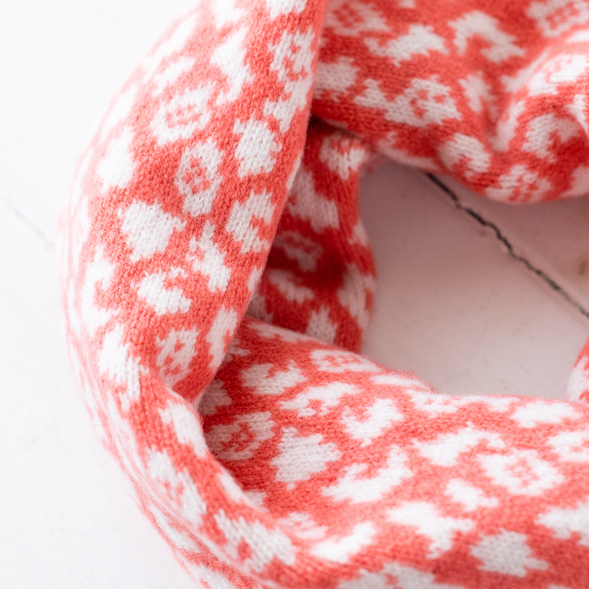 Leopard cowl - coral and white (MADE TO ORDER)