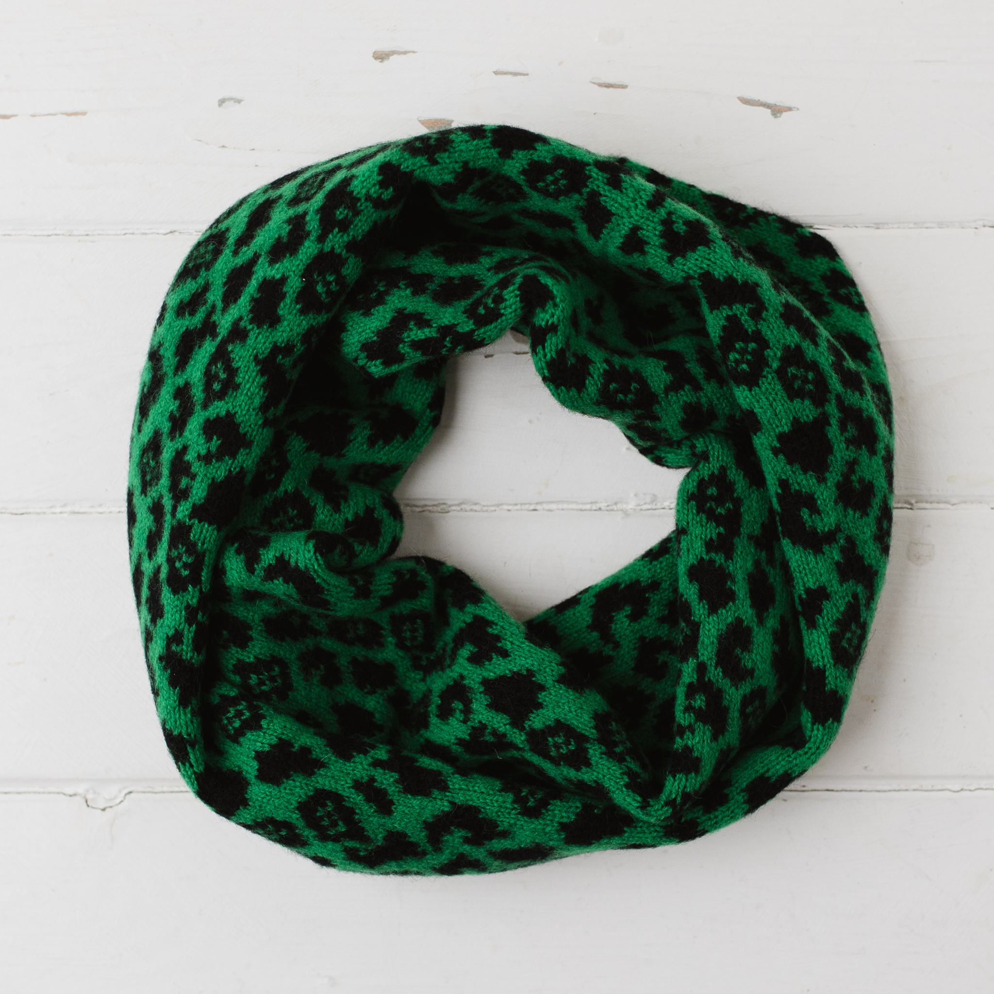 Leopard snood / cowl - billiard green and black