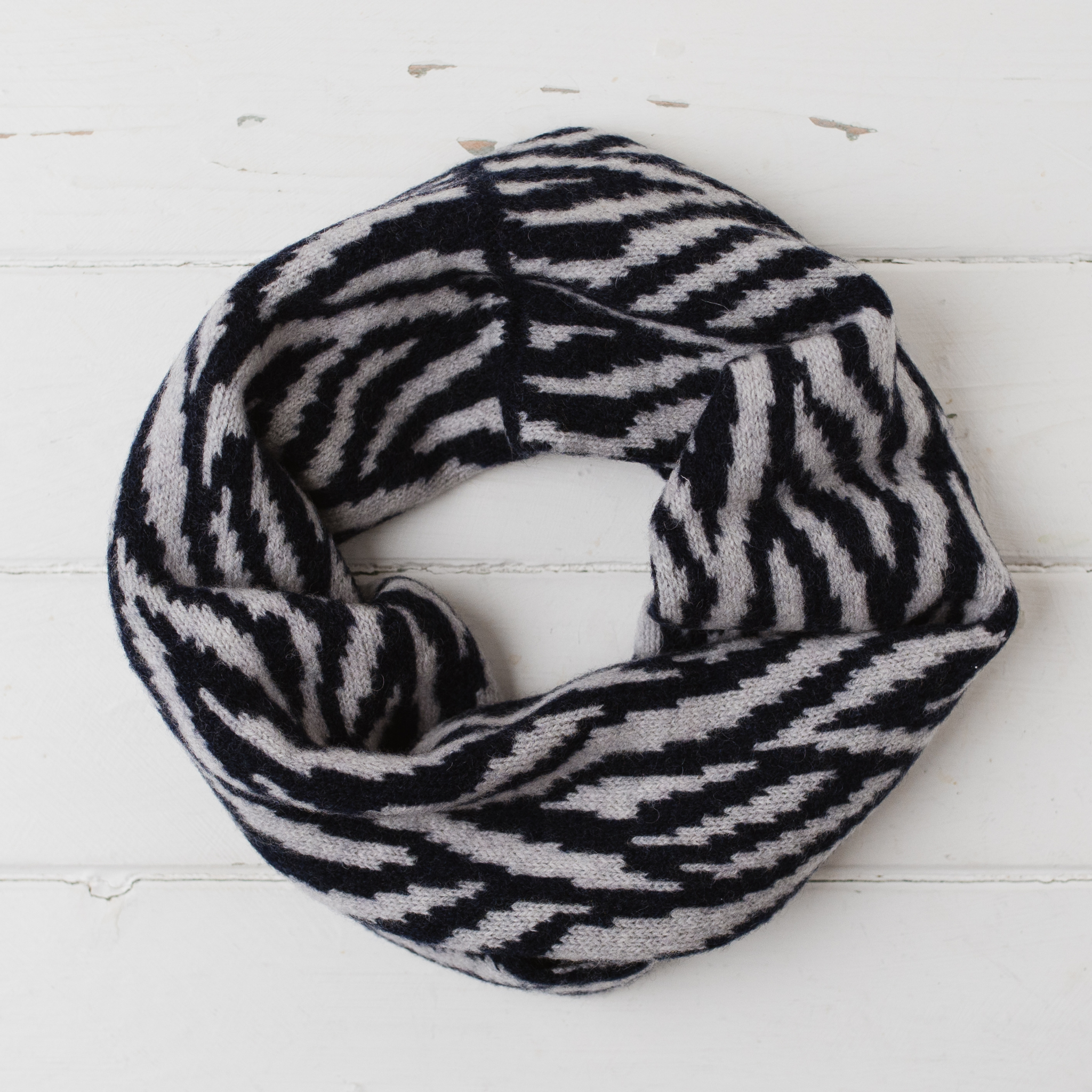 Zebra snood / cowl - navy and zinc