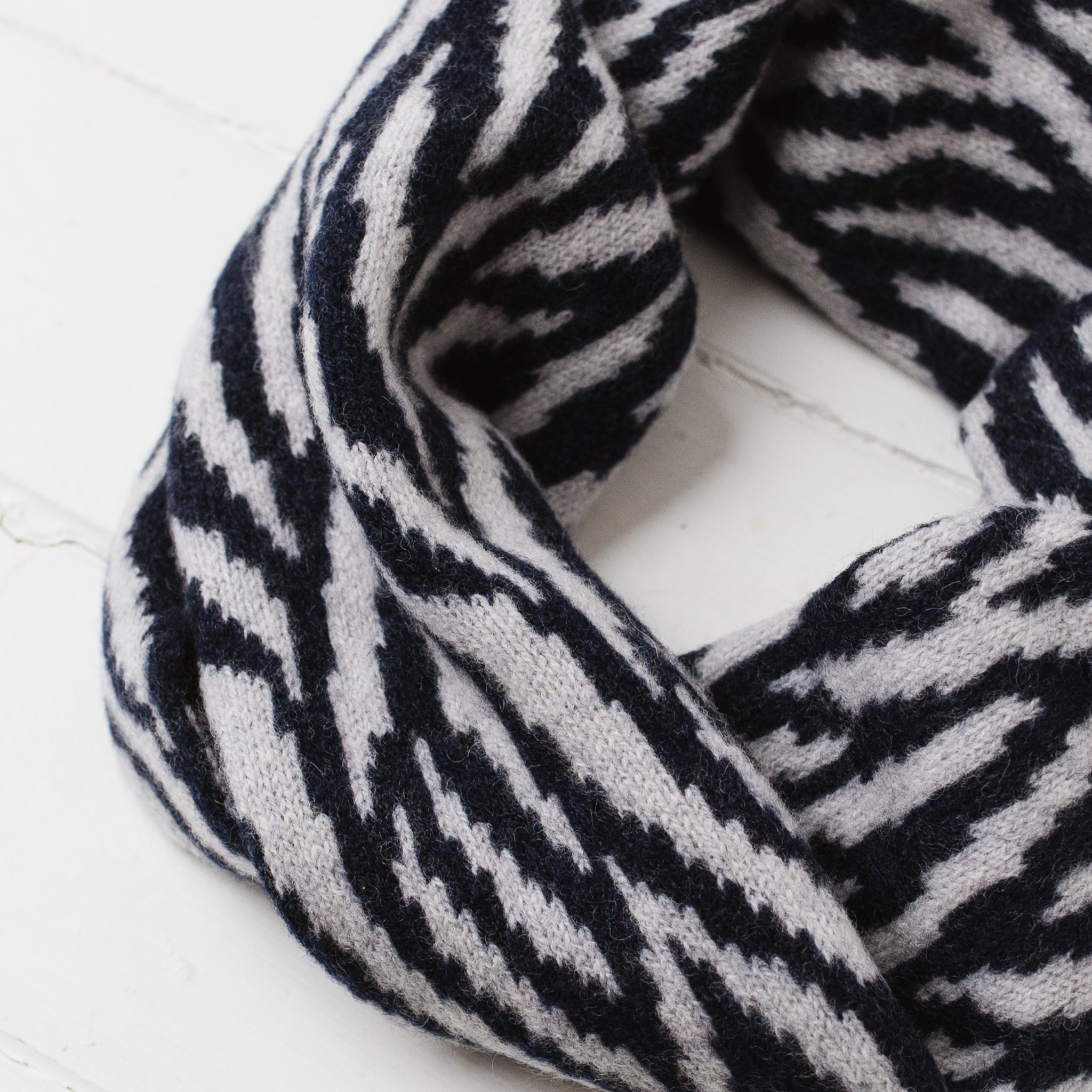 Zebra snood / cowl - navy and zinc