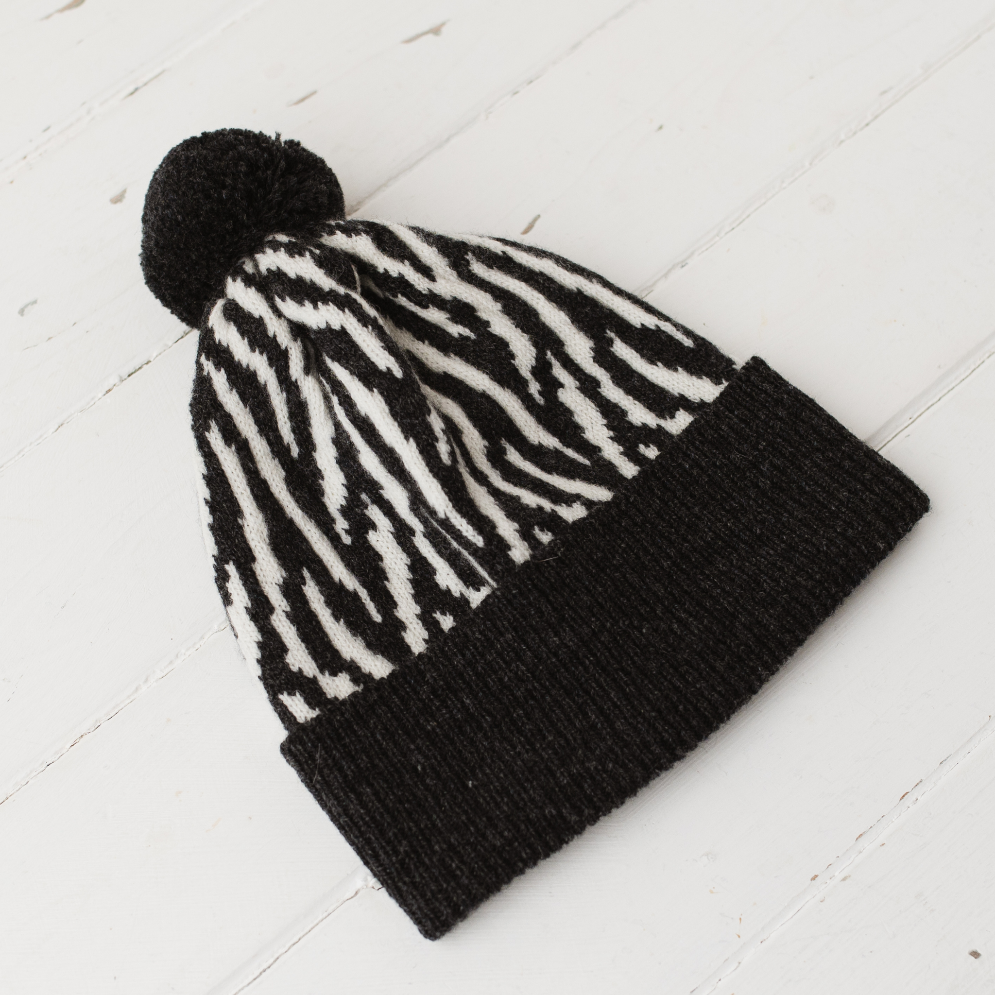 Zebra pom pom hat - monochrome