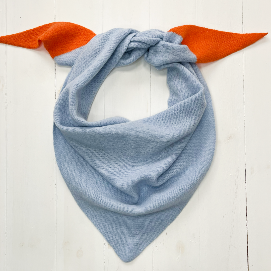 Triangle scarf - angelite blue with orange dip