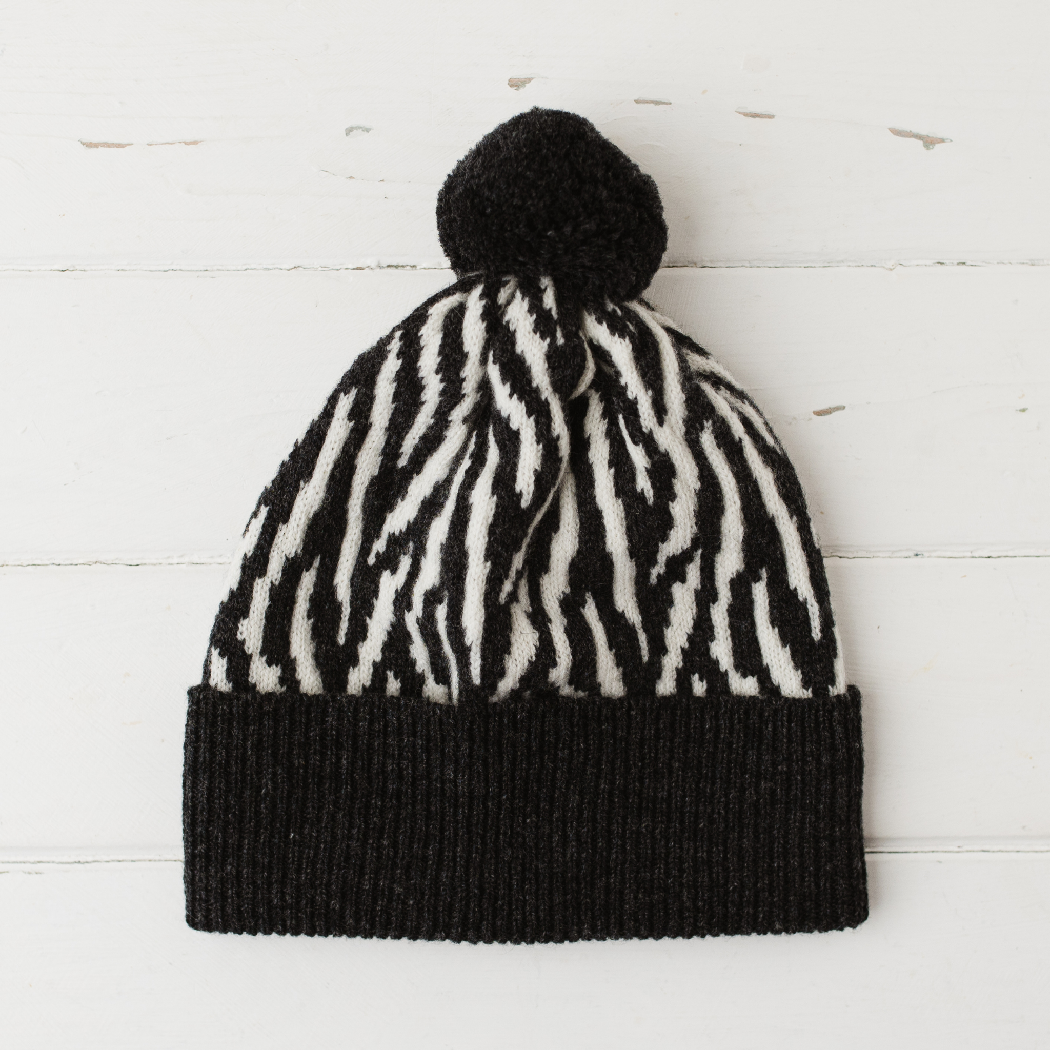 Zebra pom pom hat - monochrome