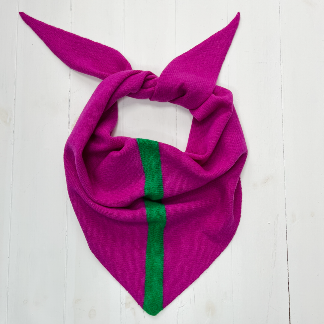 Triangle scarf - honesty pink with billiard green stripe
