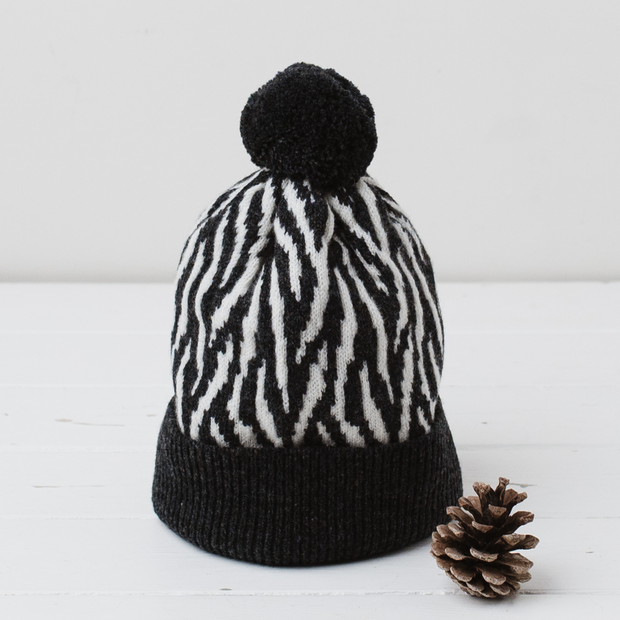 Zebra pom pom hat - monochrome