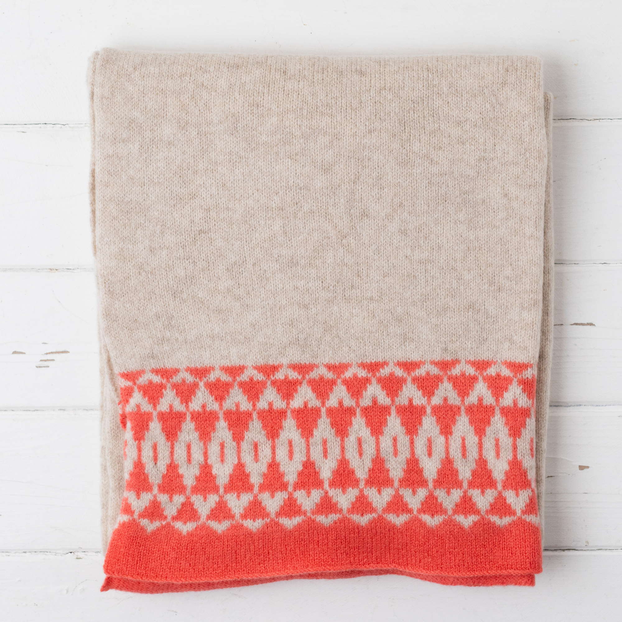 Mirror knitted wrap - coral and linen