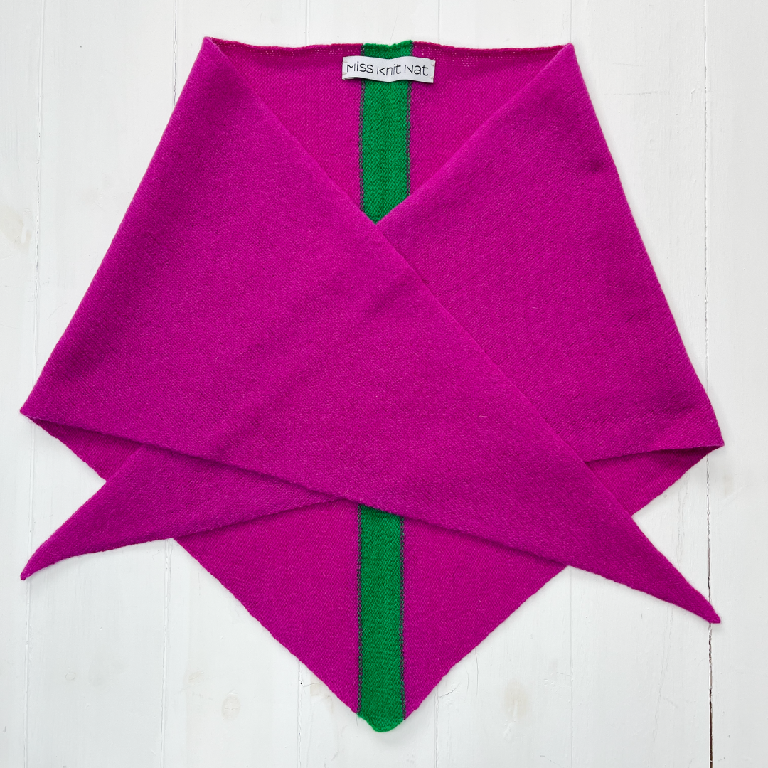 Triangle scarf - honesty pink with billiard green stripe