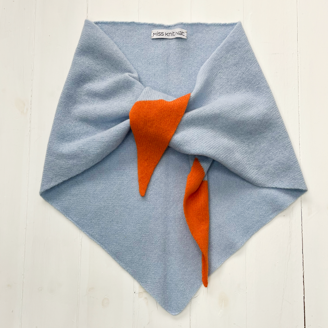 Triangle scarf - angelite blue with orange dip