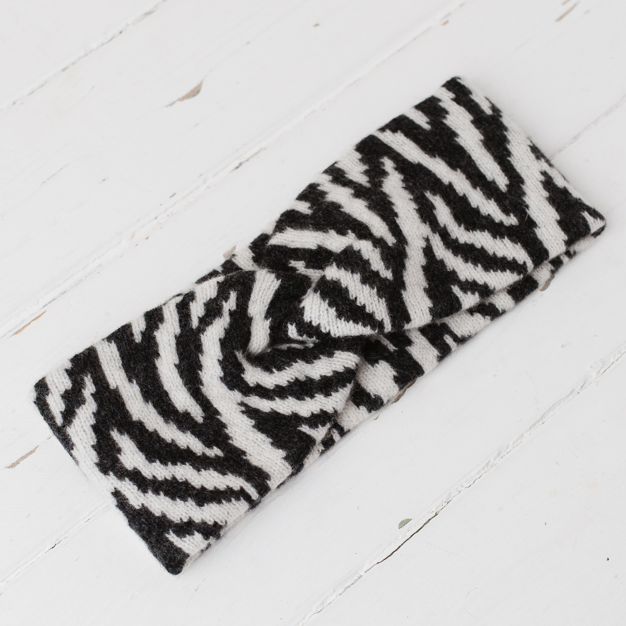 Zebra twist headband - charcoal and ecru (PRE-ORDER)