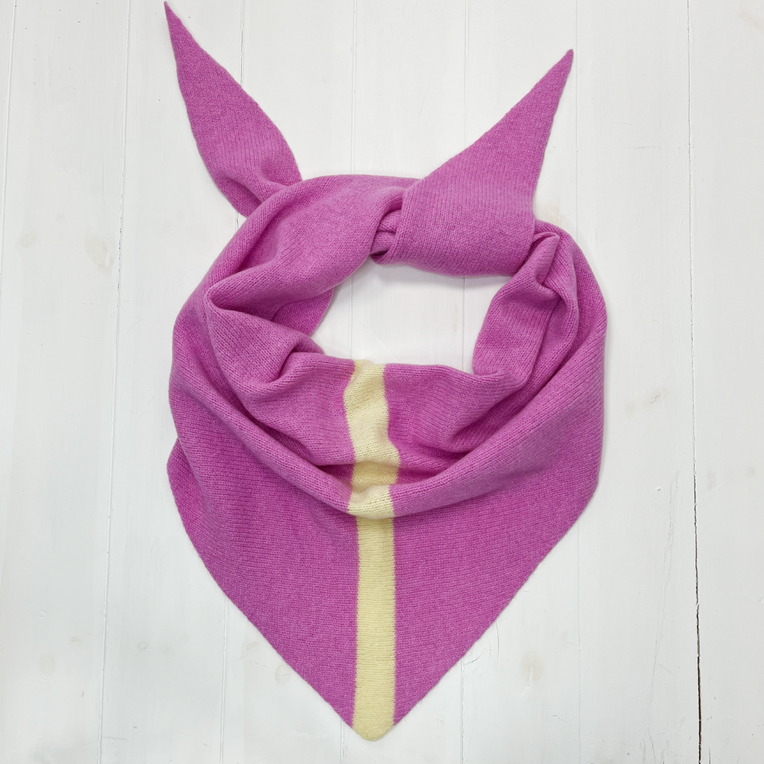 Triangle scarf - thulian pink with lemonade stripe