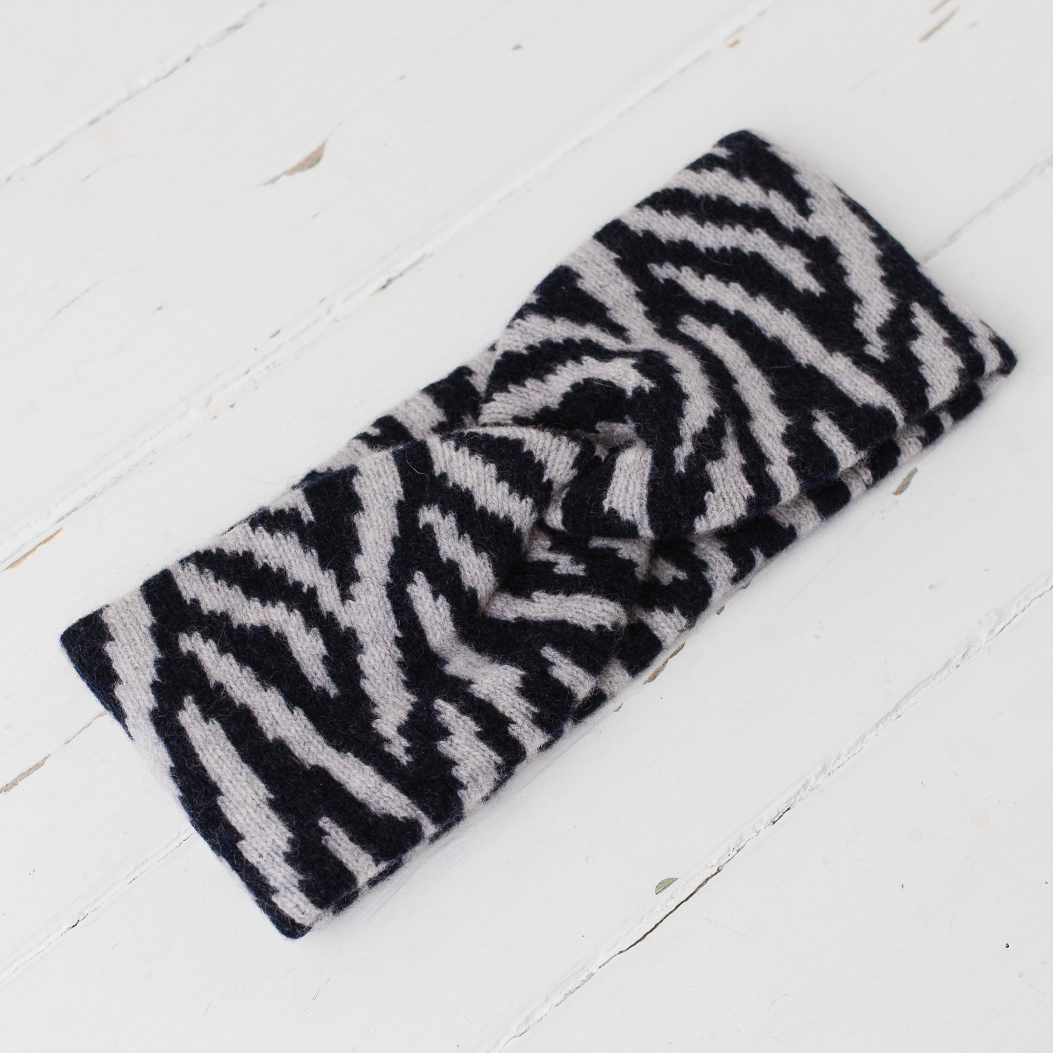 Zebra twist headband - navy and zinc (PRE-ORDER)