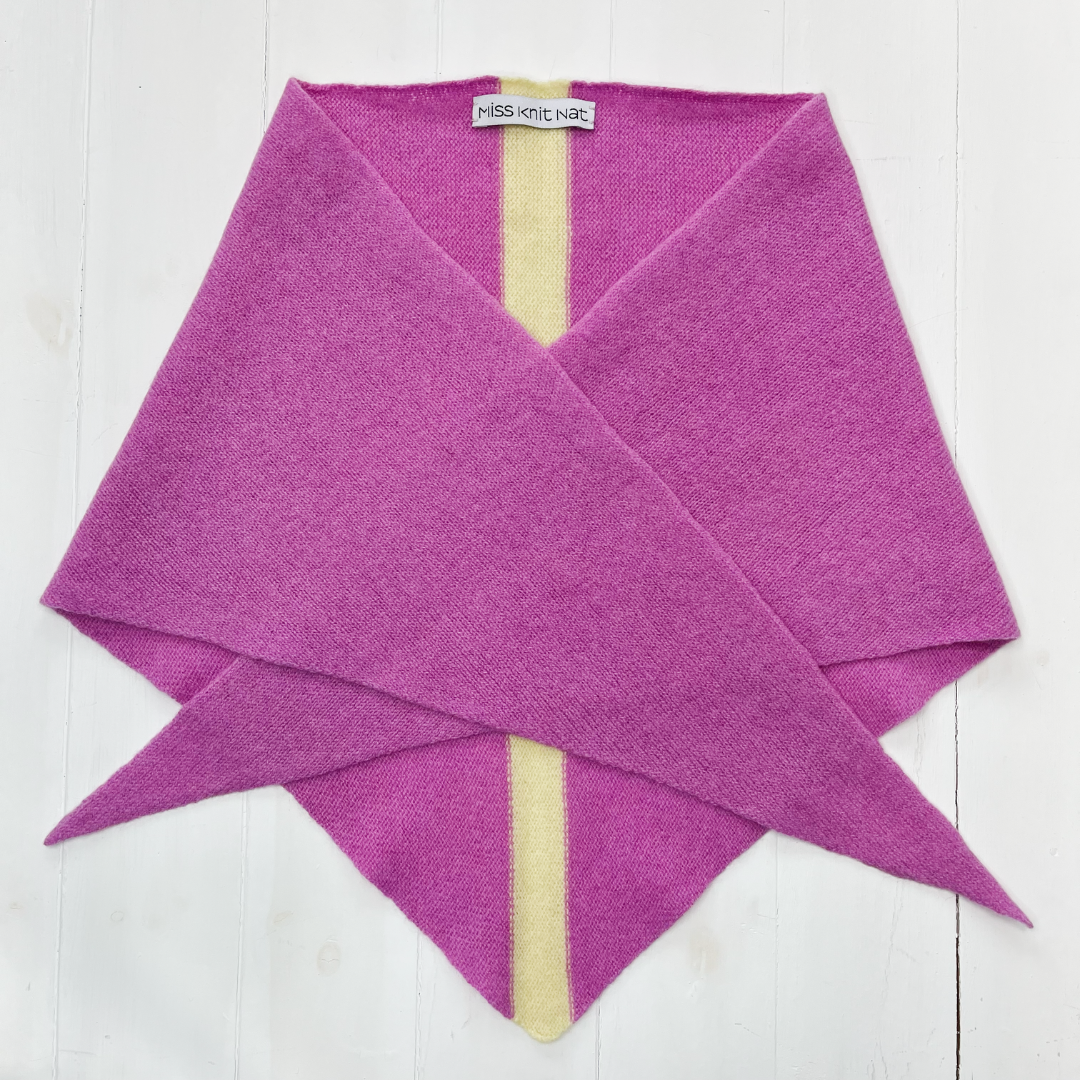 Triangle scarf - thulian pink with lemonade stripe