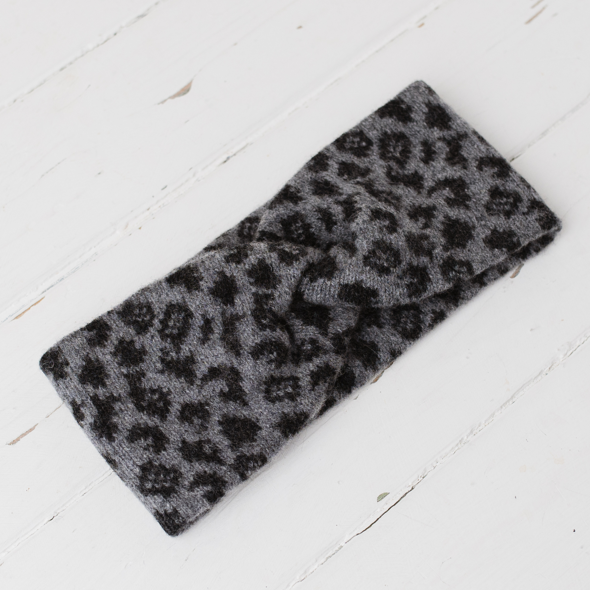 Leopard twist headband - grey and charcoal (PRE-ORDER)