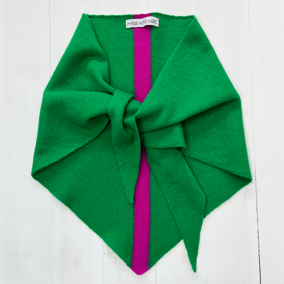 Triangle scarf - billiard green with honesty pink stripe