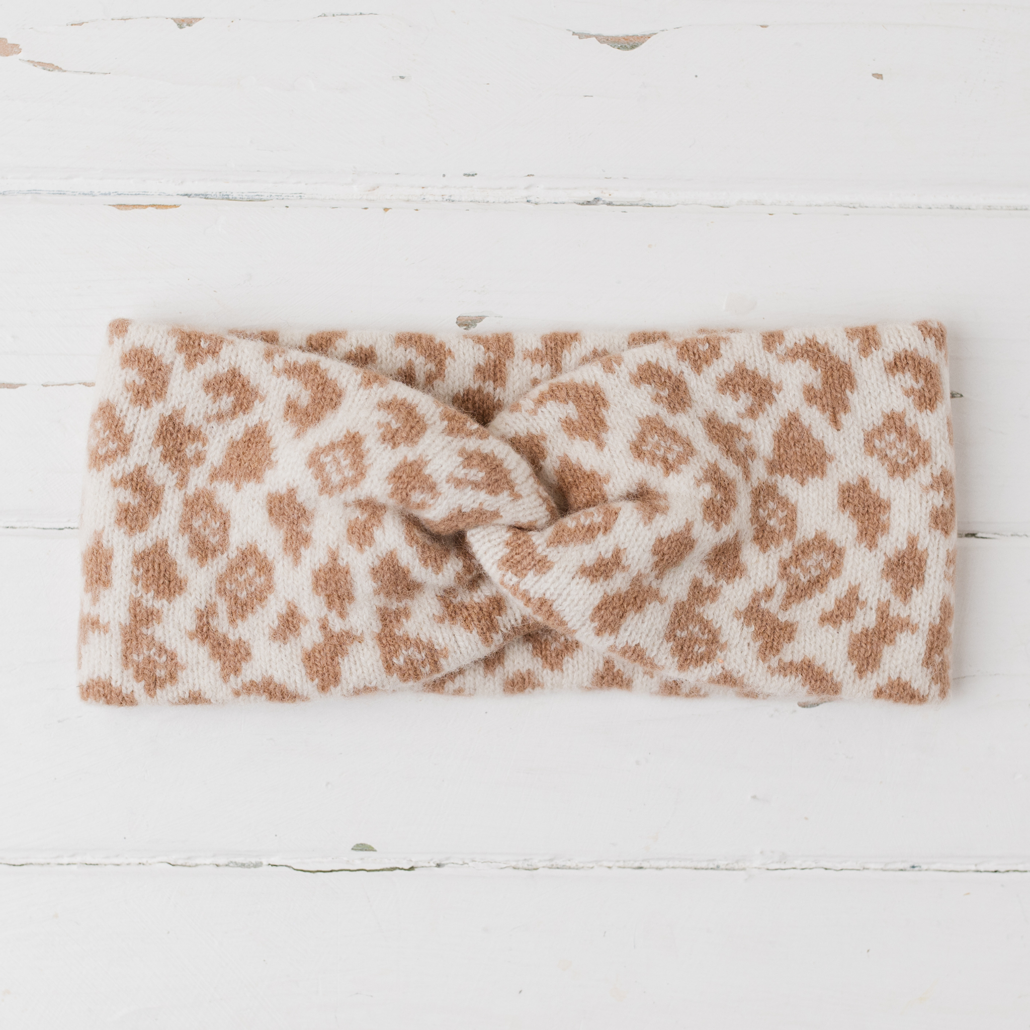 SAMPLE Leopard twist headband - ecru and camel (small size)