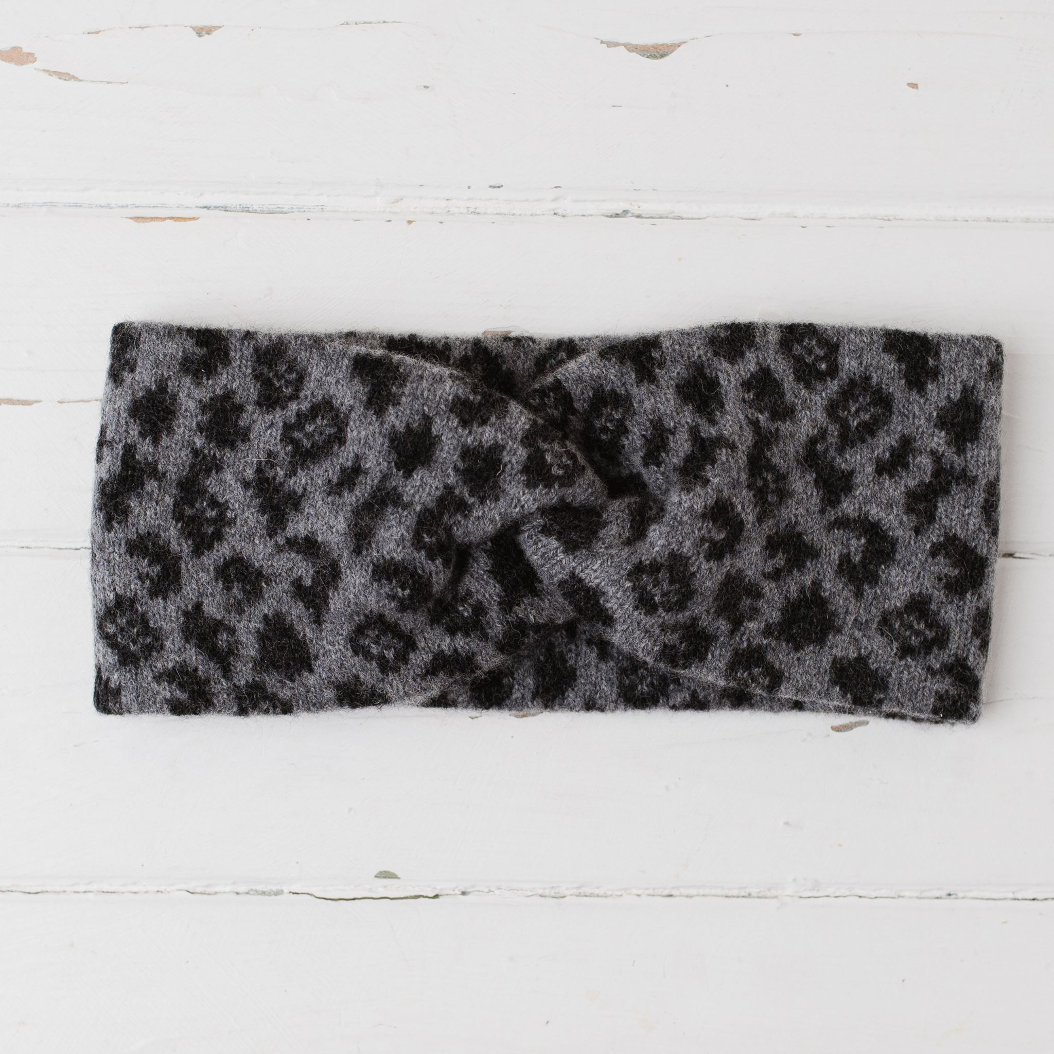 Leopard twist headband - grey and charcoal (PRE-ORDER)