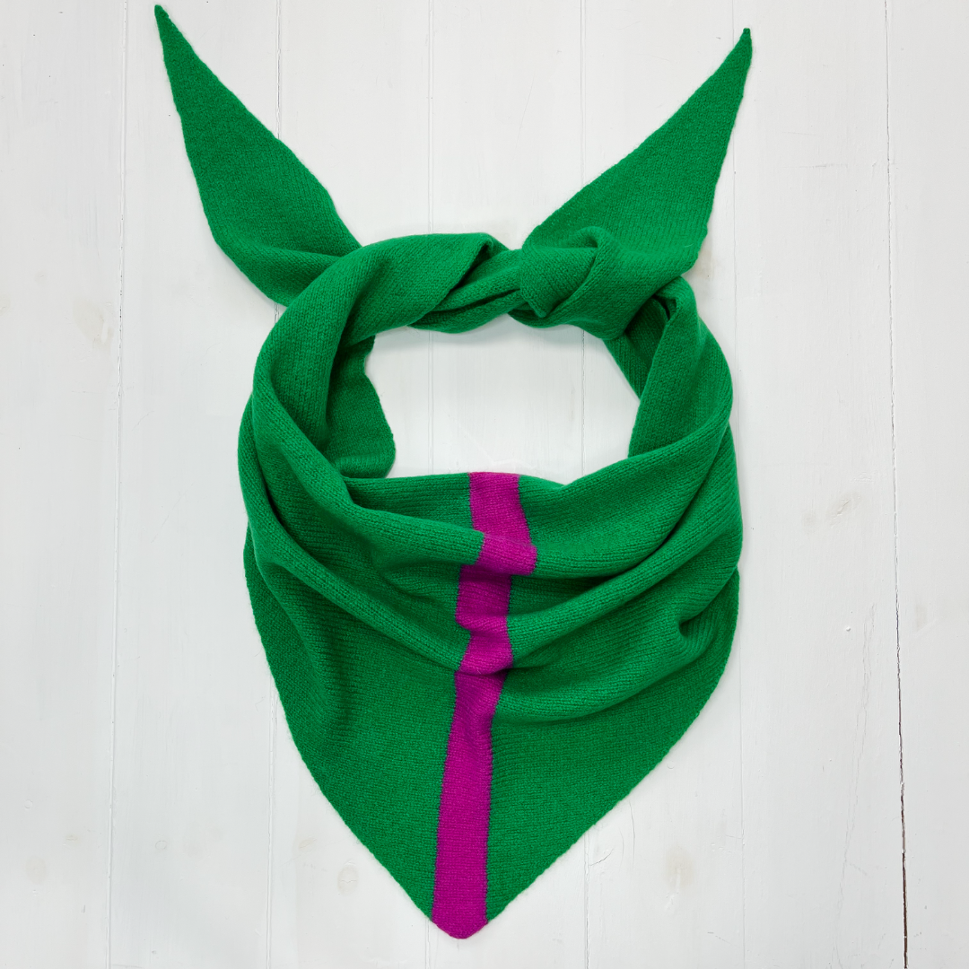 Triangle scarf - billiard green with honesty pink stripe