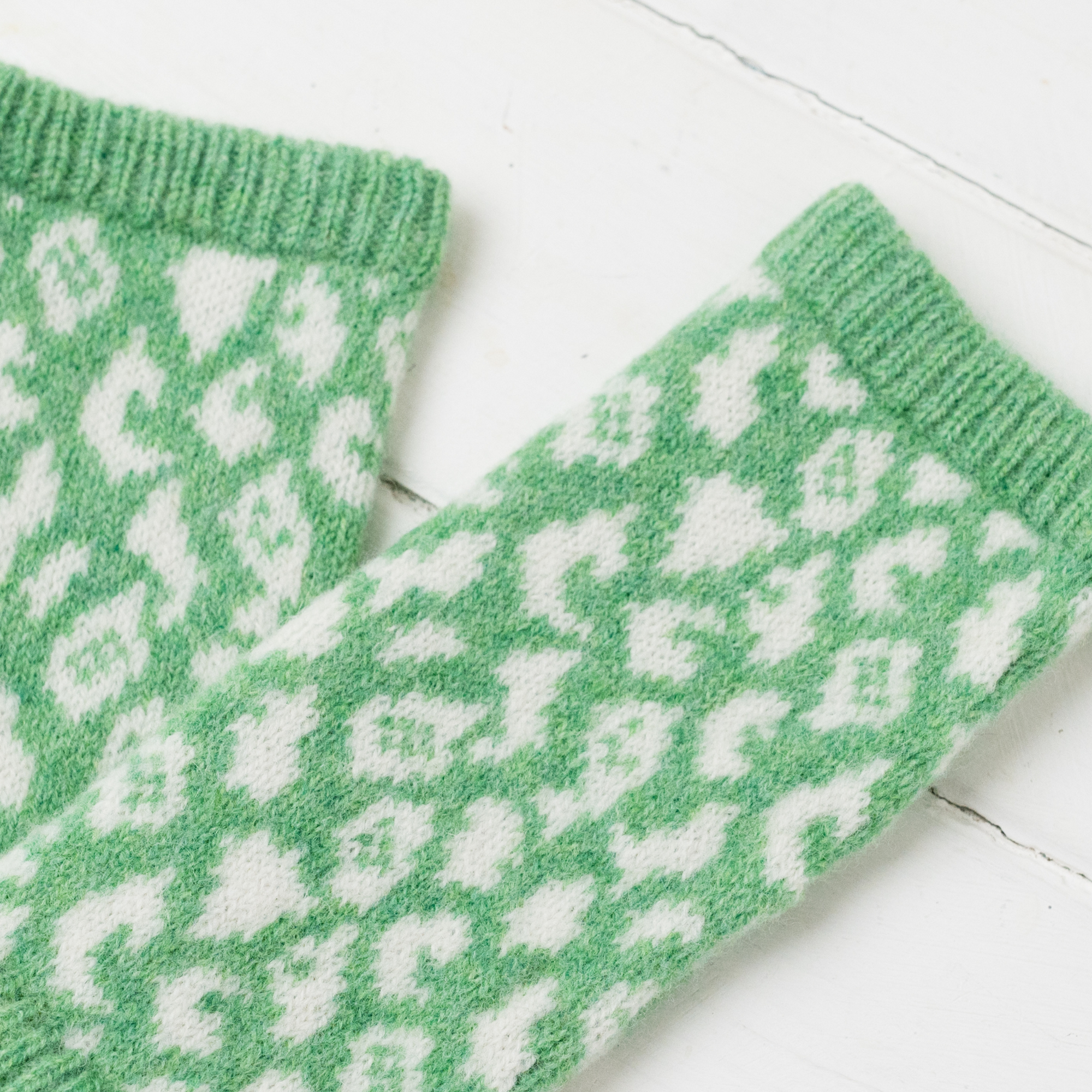 Leopard wrist warmers - springtime and white