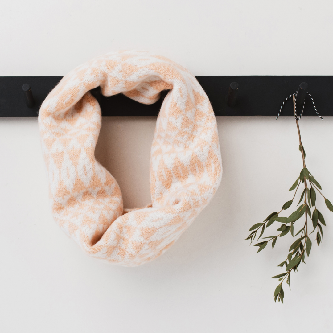 Mirror snood / cowl - nectarine and white (dispatched in 2-3 weeks)