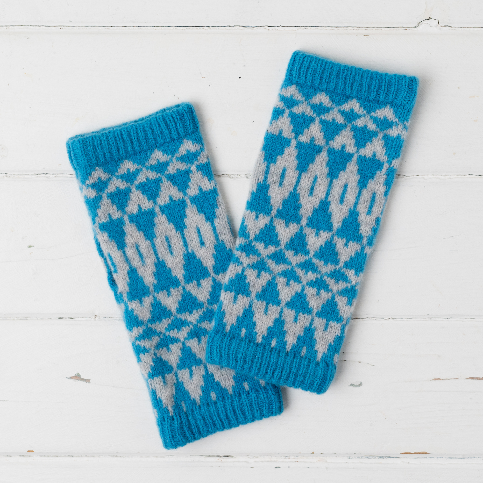 Mirror wrist warmers - turquoise and zinc (MADE TO ORDER)