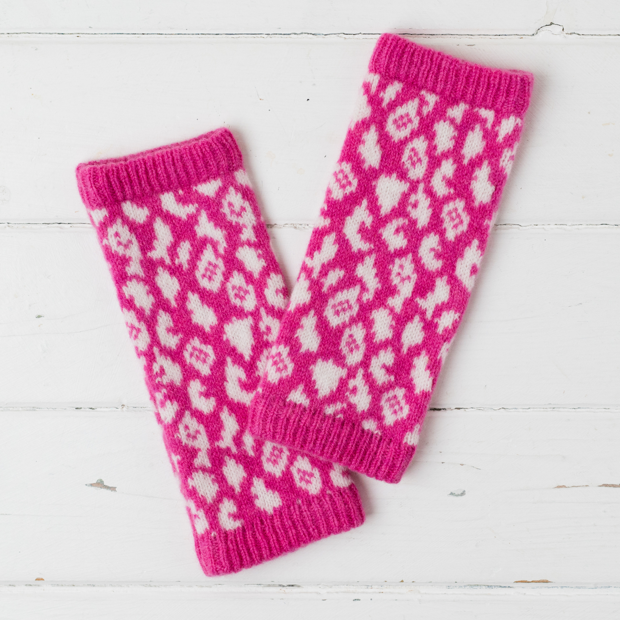 Leopard wrist warmers - bubblegum pink and white (MADE TO ORDER)