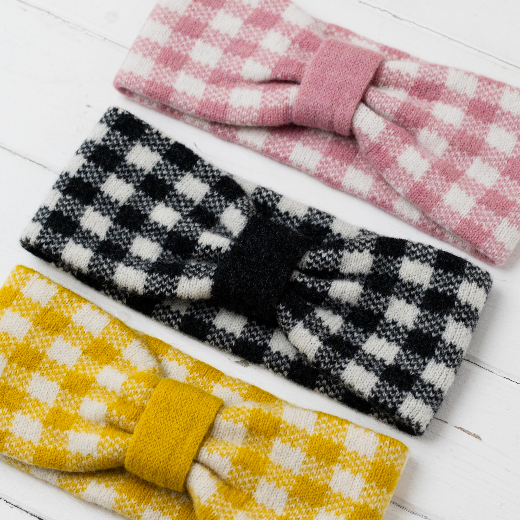 Gingham headband - piccalilli and ecru