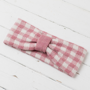 Gingham headband - pink and white