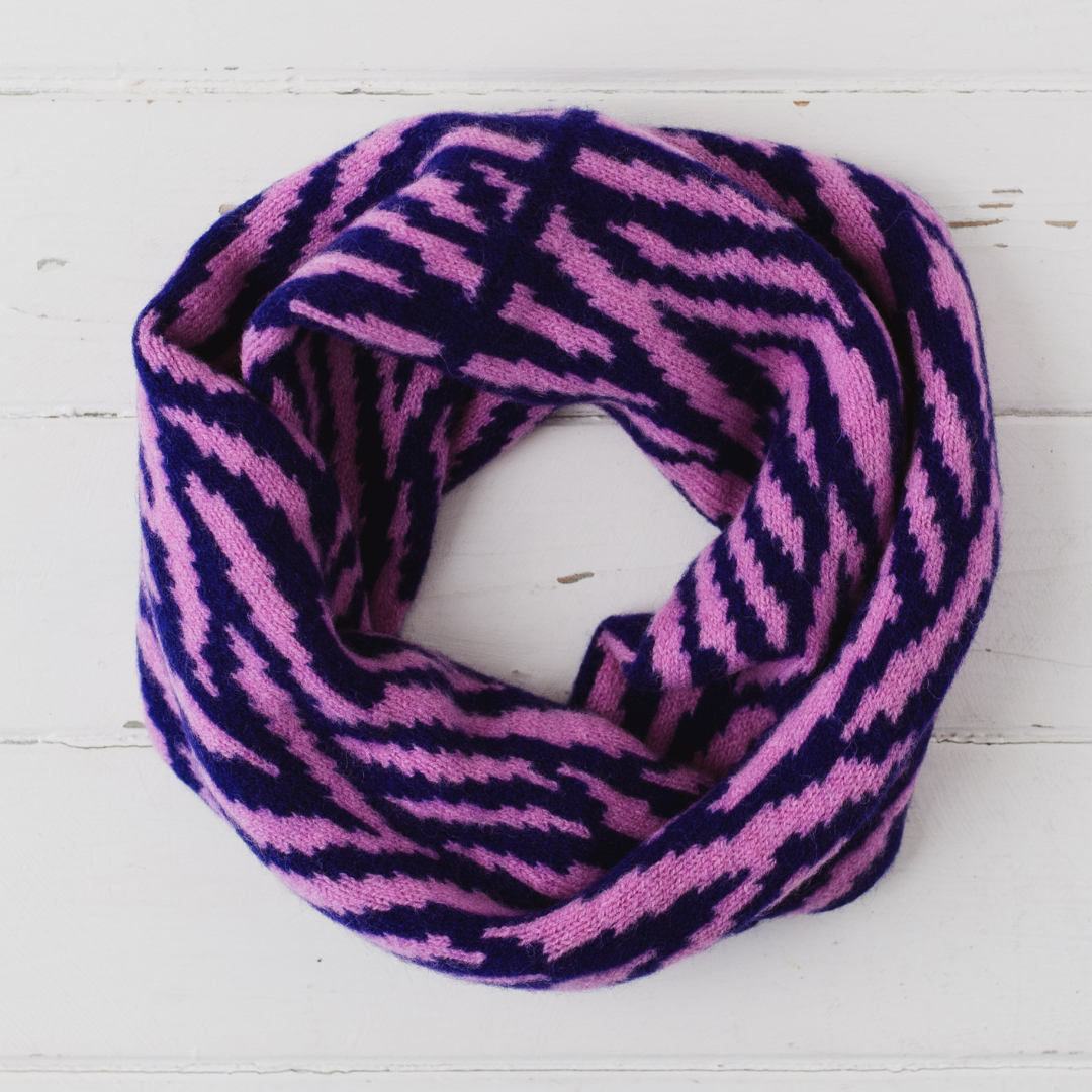 Zebra snood / cowl - nightfall and thulian pink PRE-ORDER