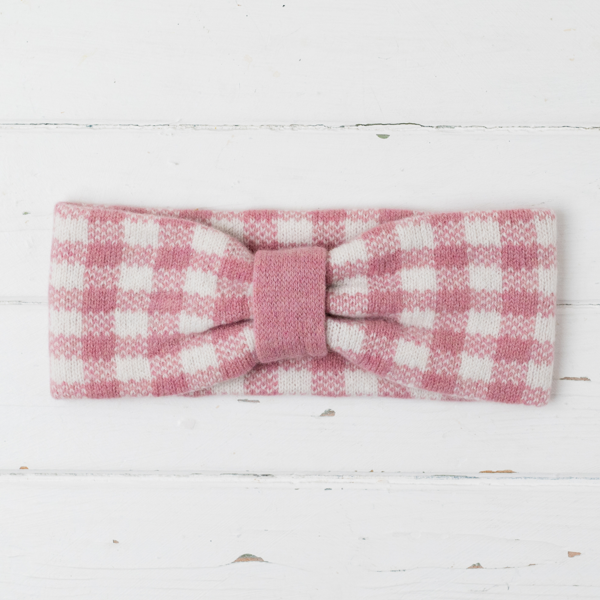 Gingham headband - pink and white